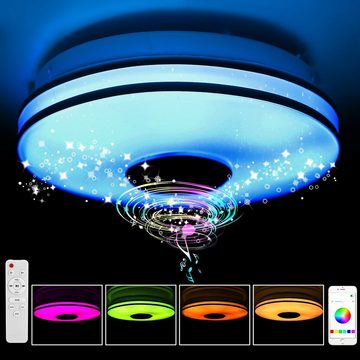 oyajia Deckenleuchte LED Deckenlampe mit Bluetooth Lautsprecher, RGB Dimmbar, LED fest integriert, RGB/Kaltweiß/Naturweiß/Warmweiß, Dimmbar mit Fernbedienung oder APP, für Schlafzimmer Küche Wohnzimmer