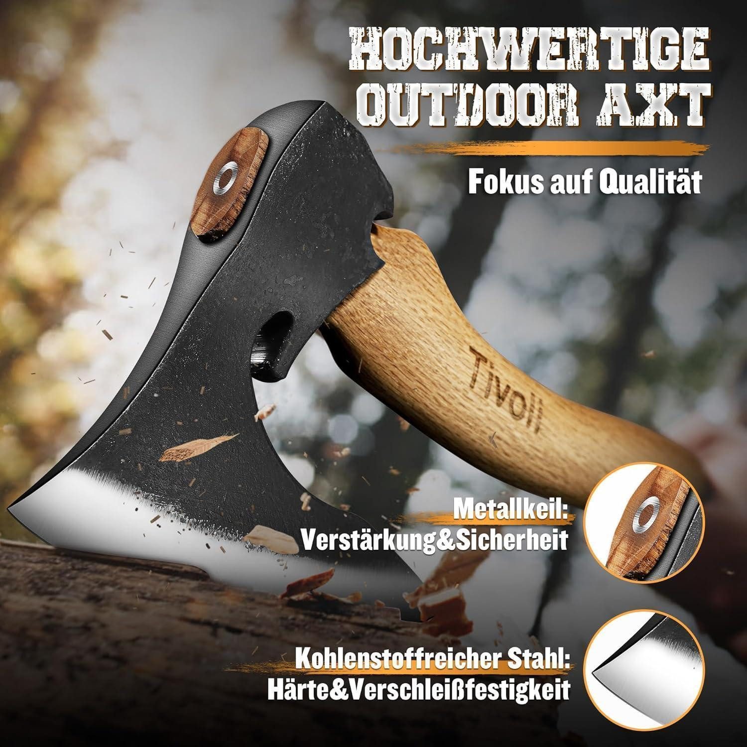 LuxusKollektion Universalaxt Axt Survival 42cm Kohlenstoffstahl Holzgriff L günstig online kaufen