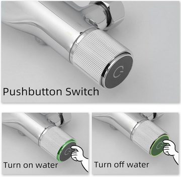 SHANFO Duschsystem mit Thermostat,Regendusche mit Armatur,Duschset, 1 Strahlart(en), mit Handbrause und 300 * 190MM Quadrat Regenbrause,Ein Tasten