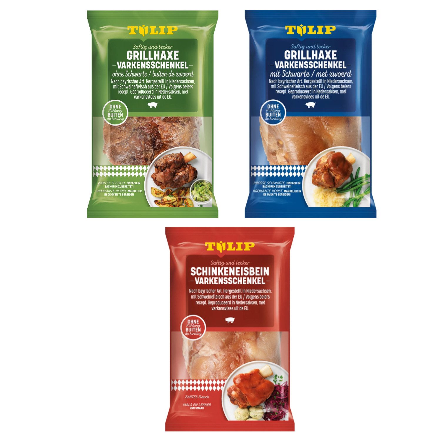 TULIP Wurstkonserve 3er Set Grillhaxe mit & ohne Schwarte Eisbein Ungekühlt lagerbar