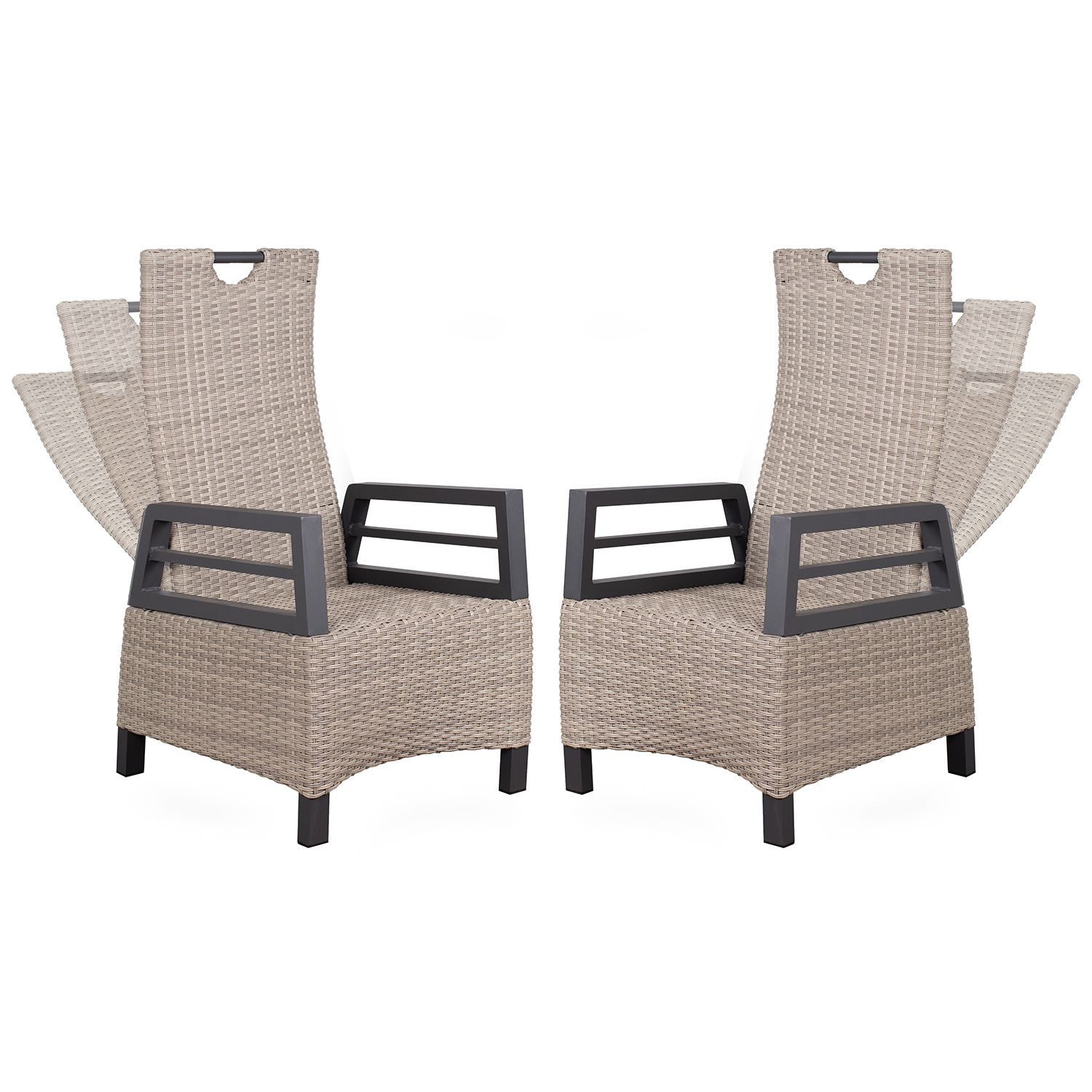 deVries Gartenstuhl Relaxsessel Montana Dining - PE spotty grey (2er Set), verstellbar mit Gasdruckfeder, Aluminiumgestell, PE-Rattan