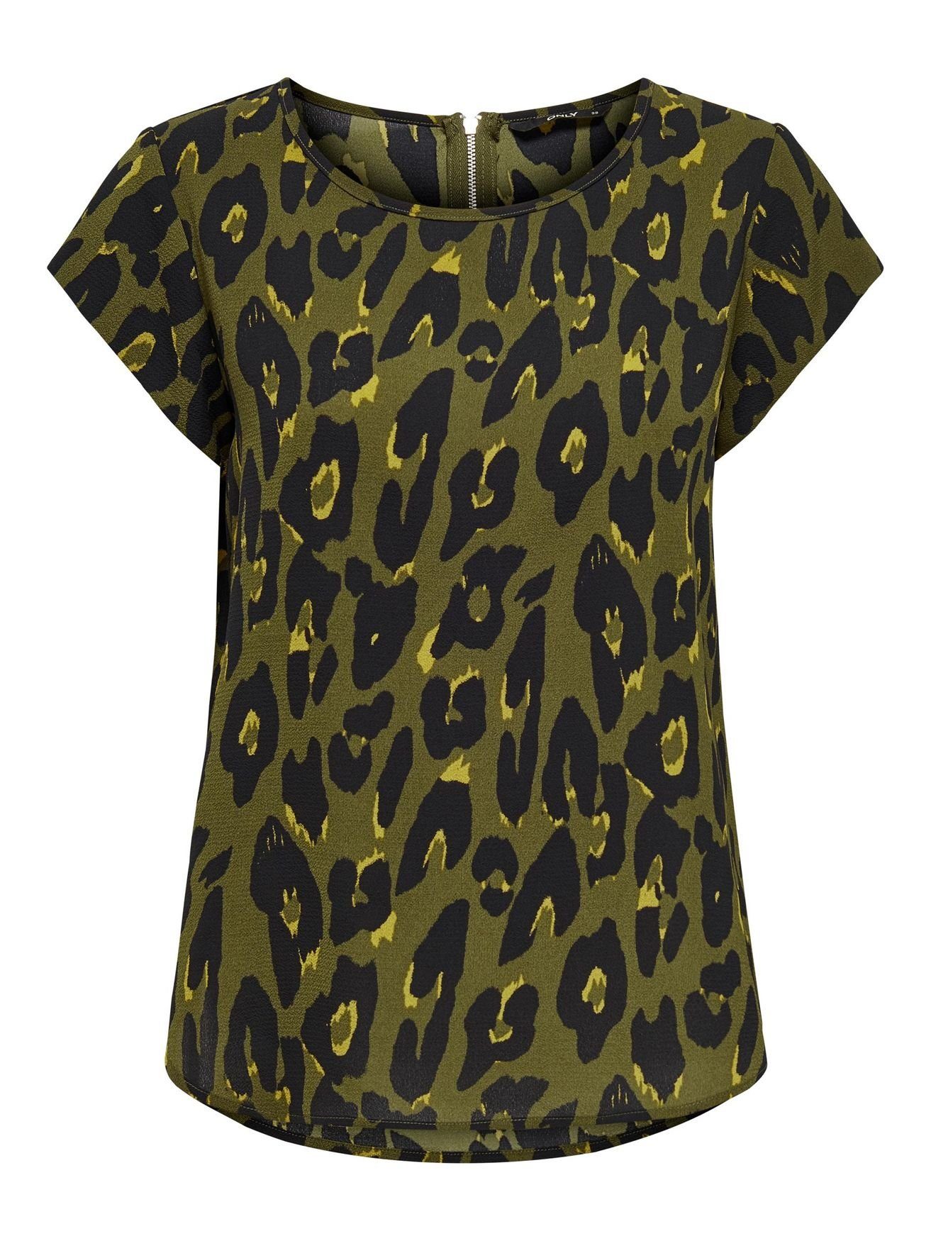 4234 in Bluse ONLY Grün-2 ONLVIC (1-tlg) Kurzarm Blusenshirt Print