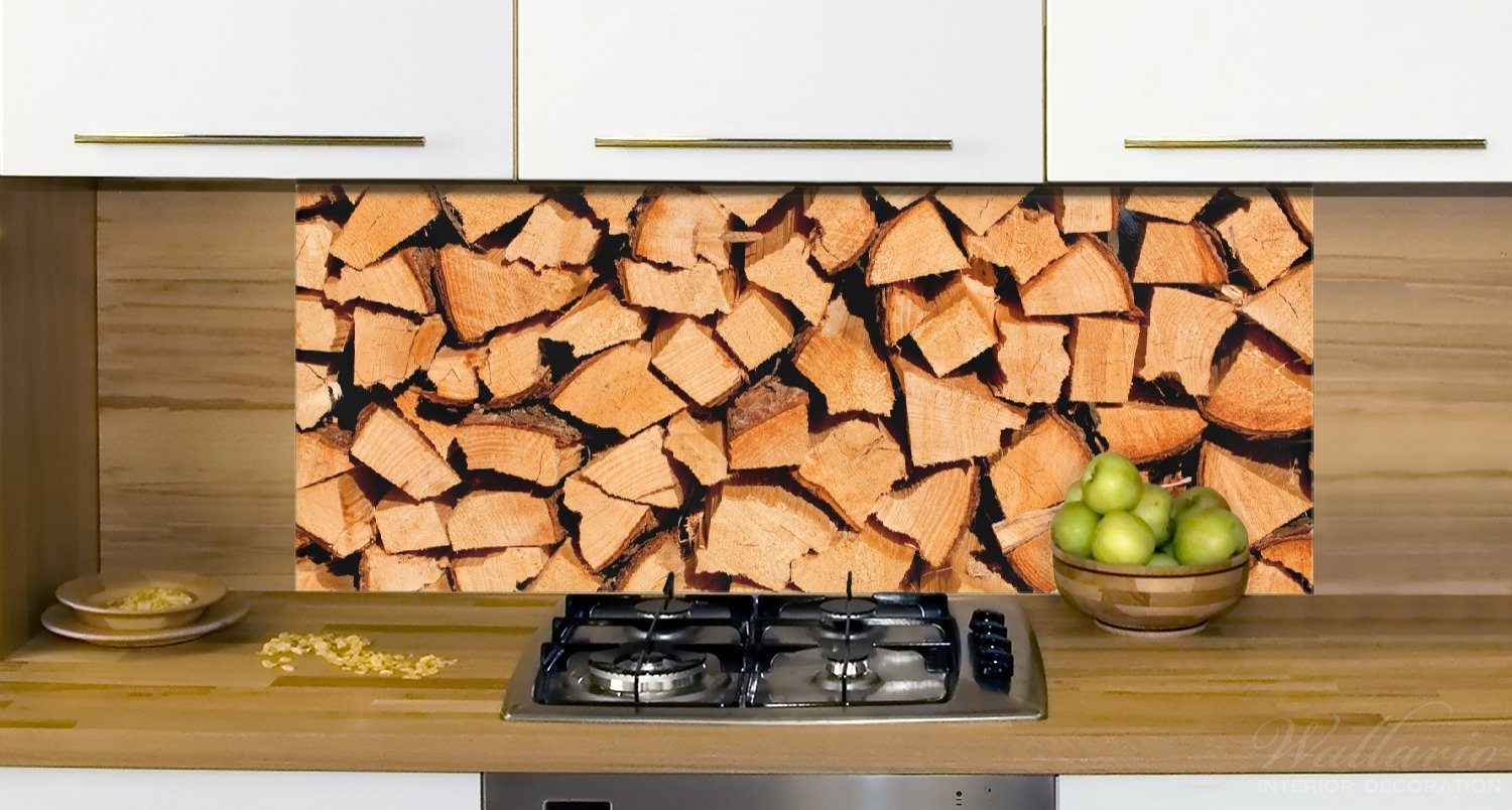 Holzstapel Küchenrückwand (1-tlg) gehackt - Holzscheite Kamin, für den Wallario