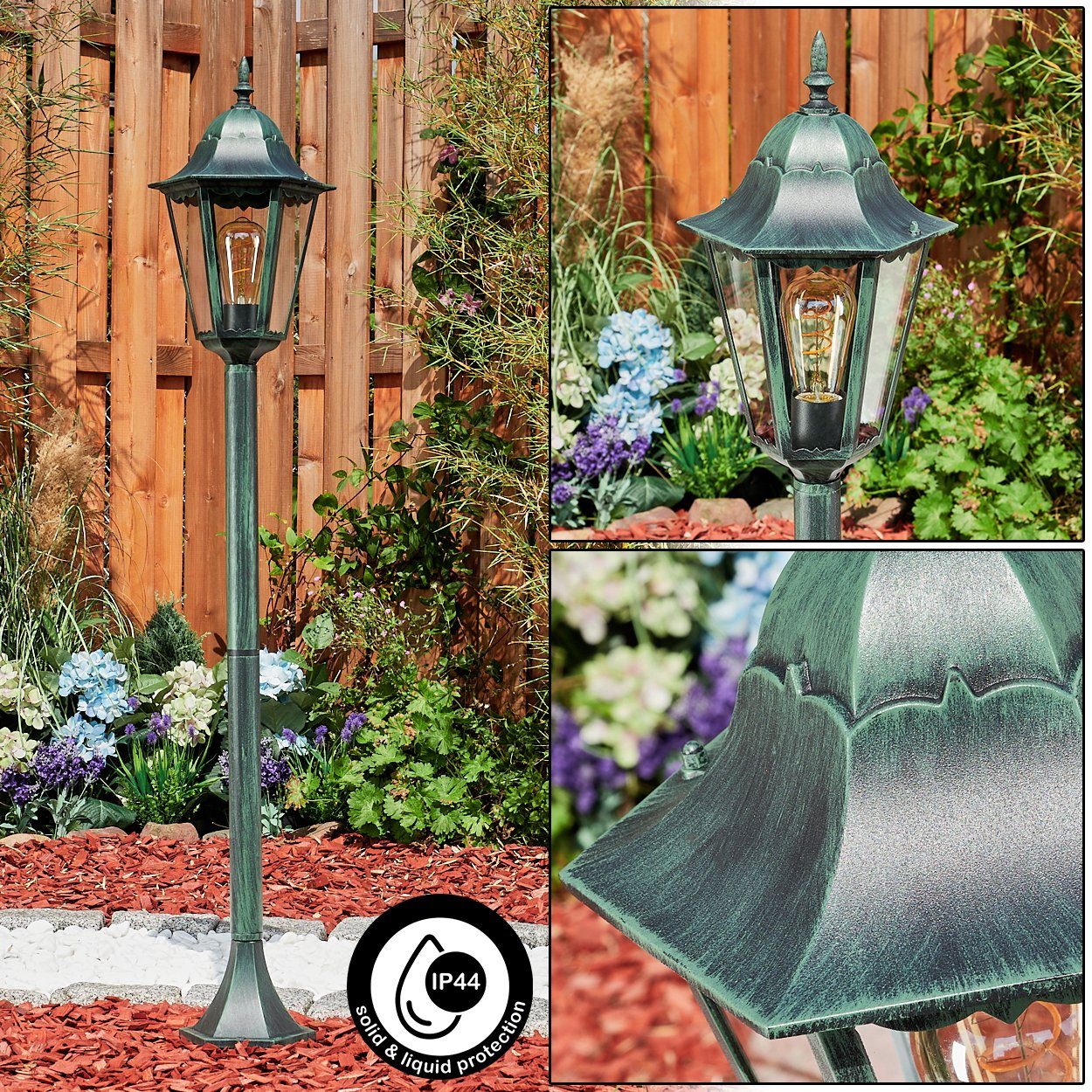 hofstein Pollerleuchte Wegeleuchte aus Metall/Glas in Schwarz-Grün/Klar, oh günstig online kaufen