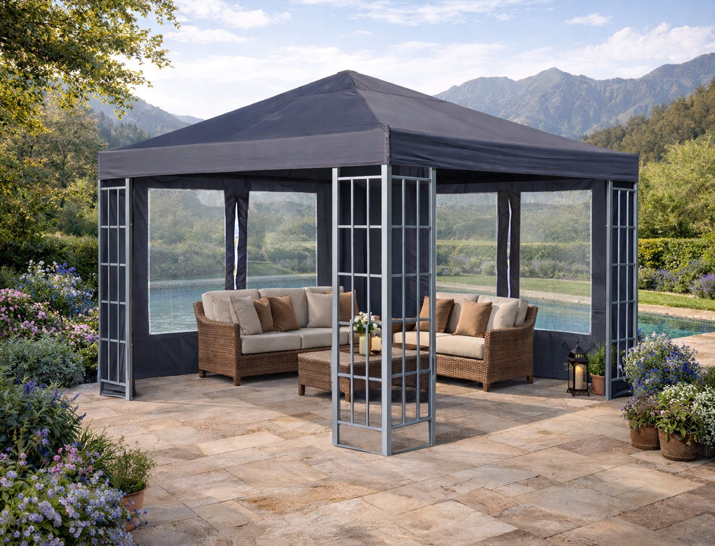 Quick Star Pavillonseitenteil 2 Seitenteile mit Fenster für Pavillon 3x3m, Für Pavillons der Größe 3x3m