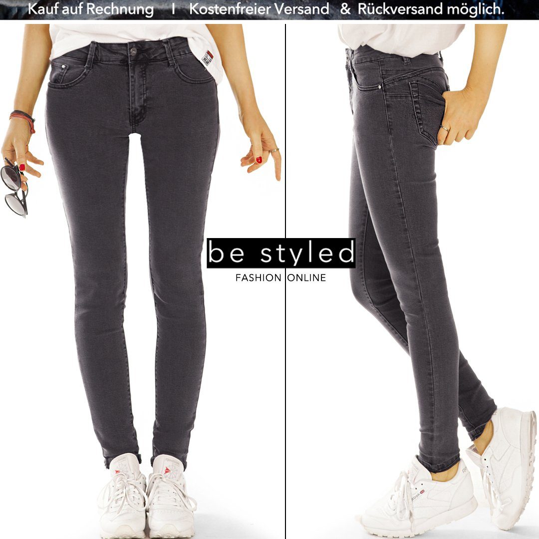 Kinder Teens (Gr. 128 - 182) be styled Skinny-fit-Jeans dungelgraue Damenjeans, medium waist Röhrenhose slim fit j8f-1