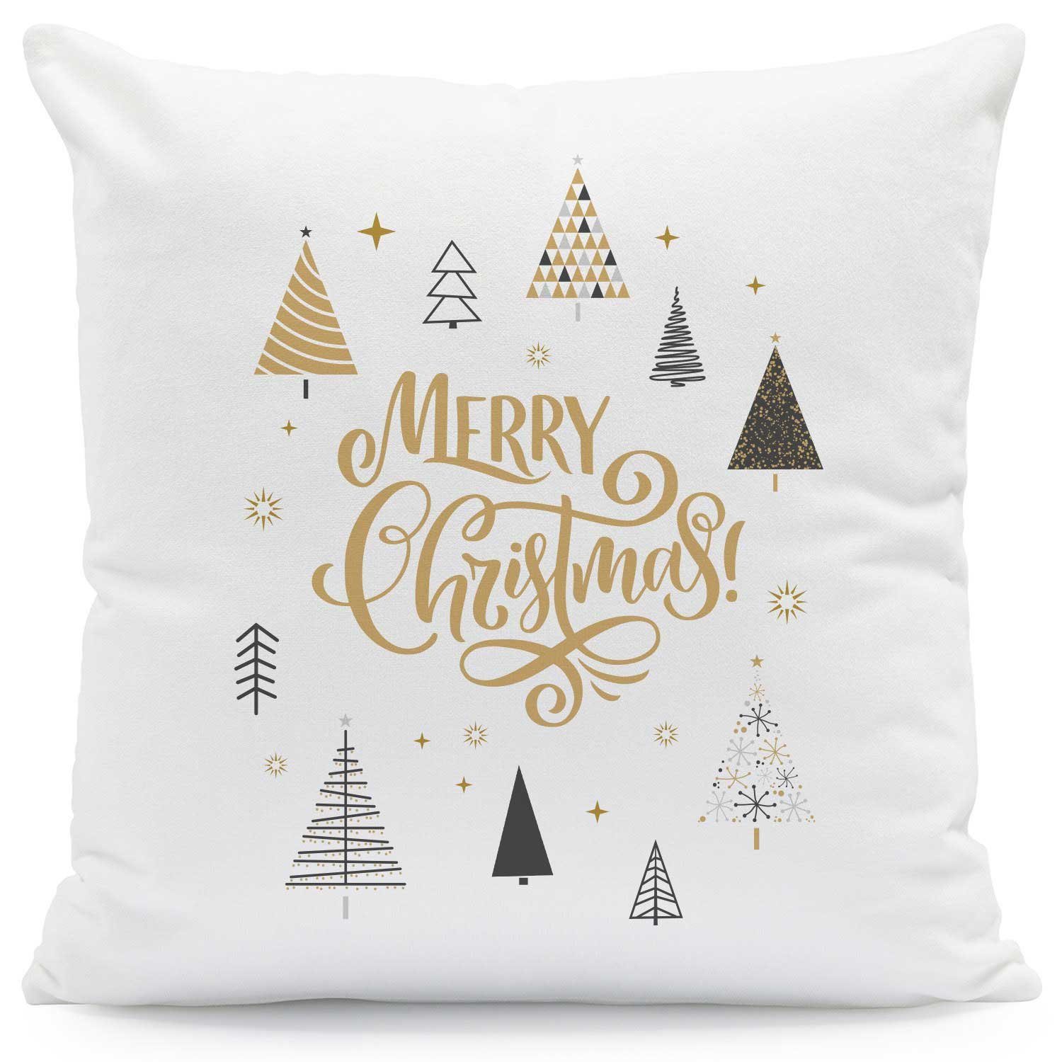 GRAVURZEILE Zierkissen mit Weihnachtsmotiv - Weihnachtsbäume - Weihnachtsdeko, 40 x 40 cm - Waschbar bis 40 Grad - Mit Füllung
