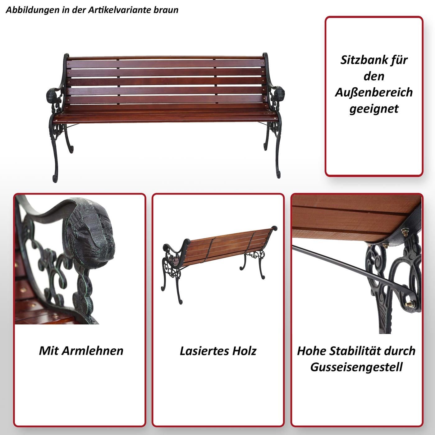 MCW Gartenbank MCW-F98, Einfache Montage, Verspieltes Design, Zwei Sitzplätze, Mit Armlehne