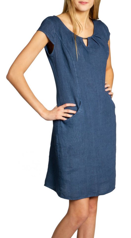 Caspar Sommerkleid SKL020 knielanges Damen Sommer Leinenkleid mit eleganter Metallspange Luftig leicht, figurumspielende Form, mit seitlichem Jersey-Einsatz