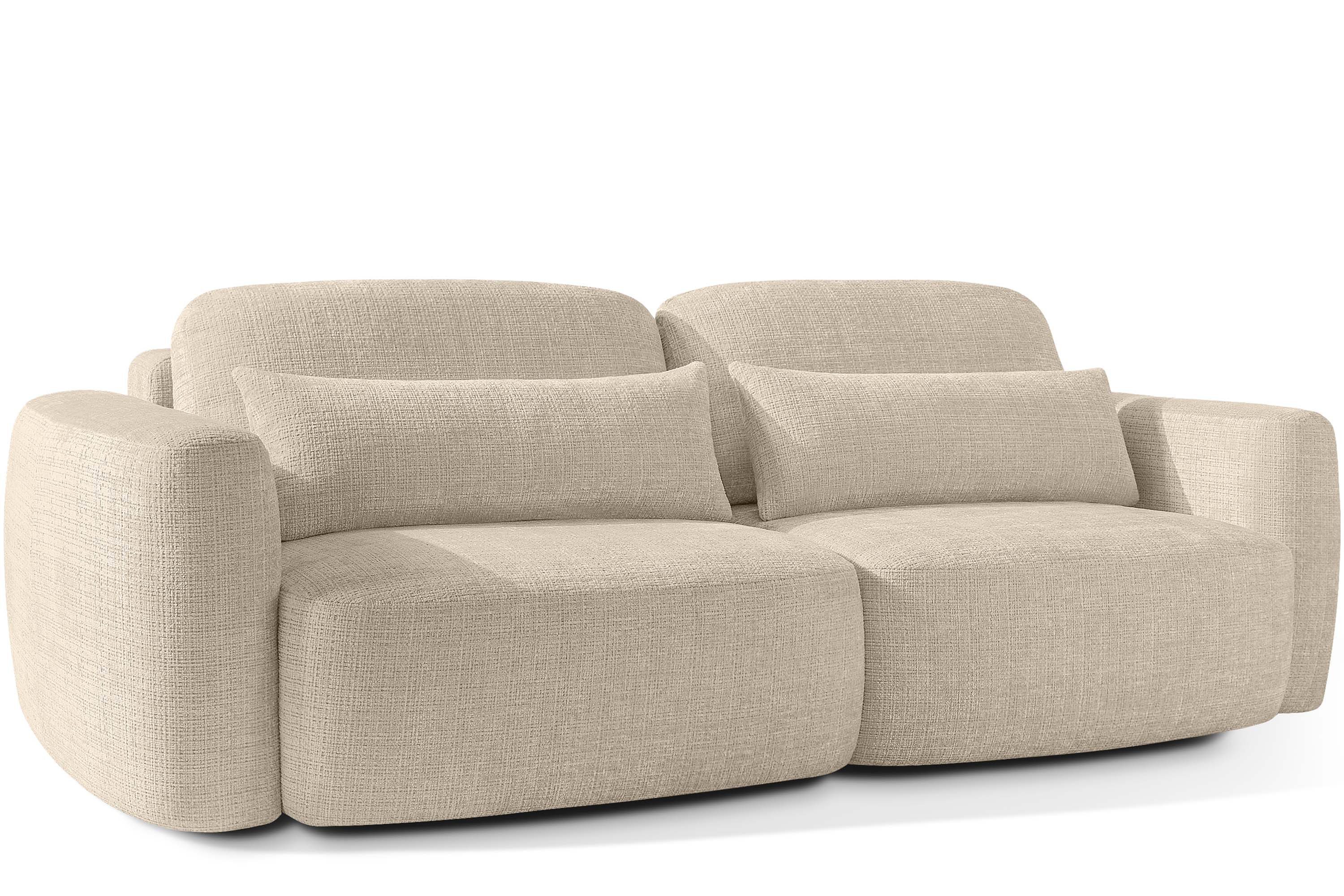 KONSIMO® 3-Sitzer ELOSA Sofa, Einzelsofa, Japandi-Stil, Premiumqualität aus EU, extrem bequemer Sitz, mit Schlaffunktion und Bettkasten, mit Lendenkissen, handgefertigt, organische Form
