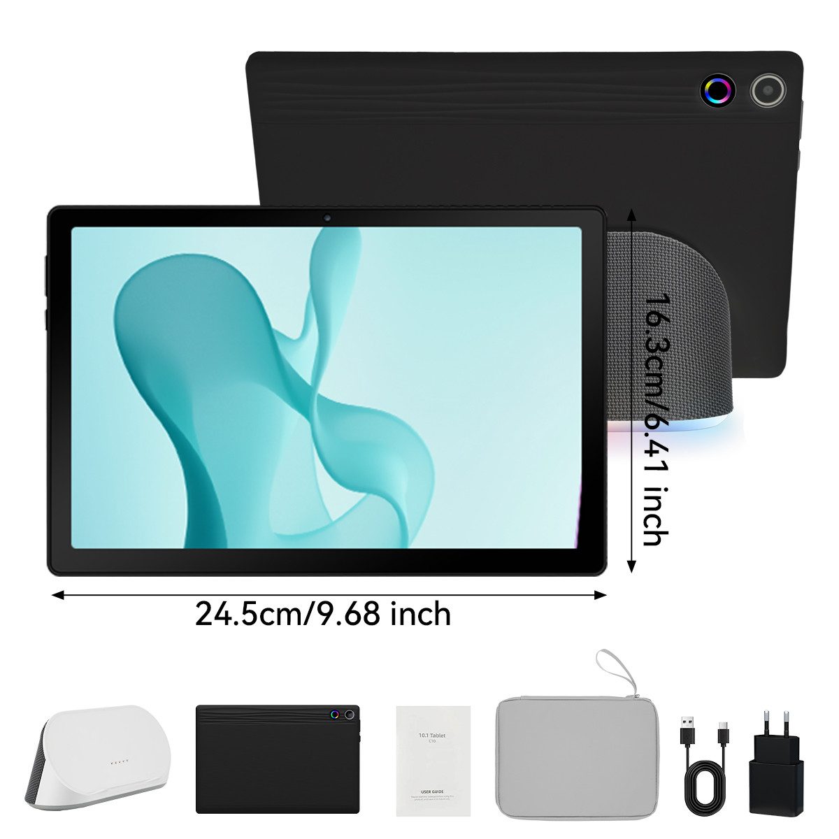 Happybe 10 Zoll Octa Core 14+64 GB ROM Lautsprecher-Dock HD Display WiFi6 Tablet (10", 64 GB, Android, WiFi6, BT 5.0)