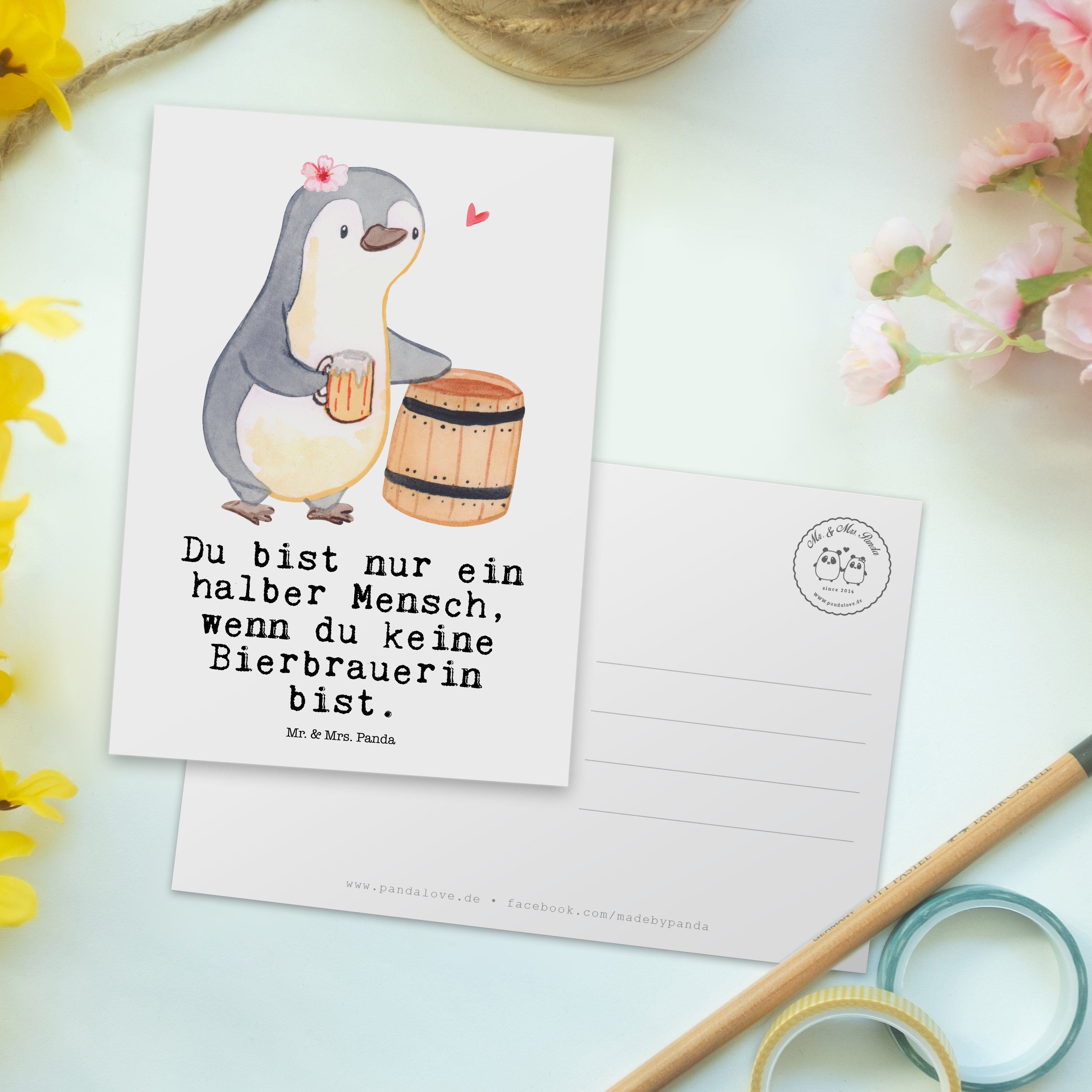 Mr. & Mrs. Panda Danke, Weiß Postkarte mit Herz Einl Bierbrauerin - - Geschenk, Einladungskarte