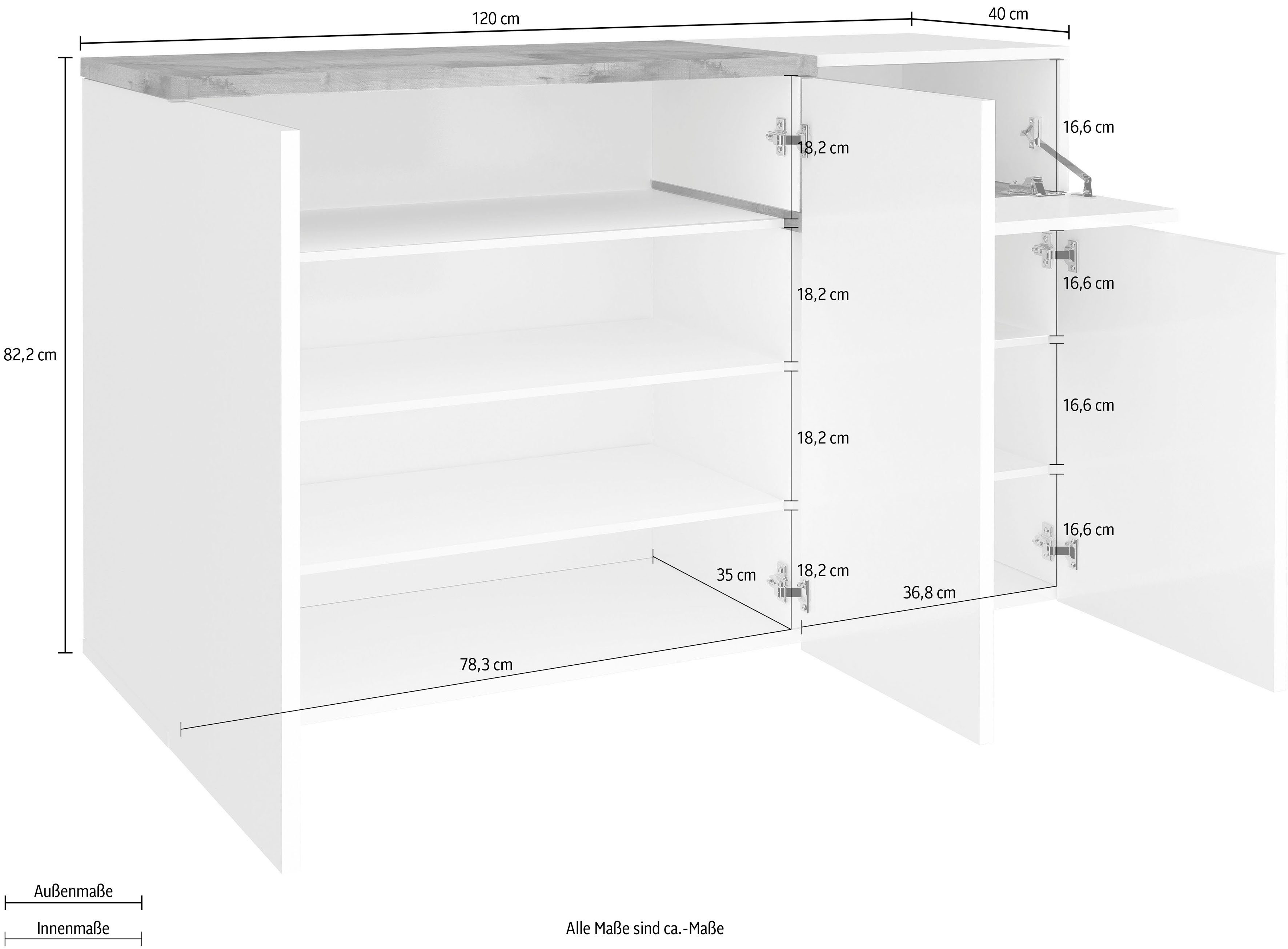 hochglanz/ahorn | Zet cm Schuhschrank Breite weiß weiß hochglanz/ahorn pereira 120 pereira Tecnos