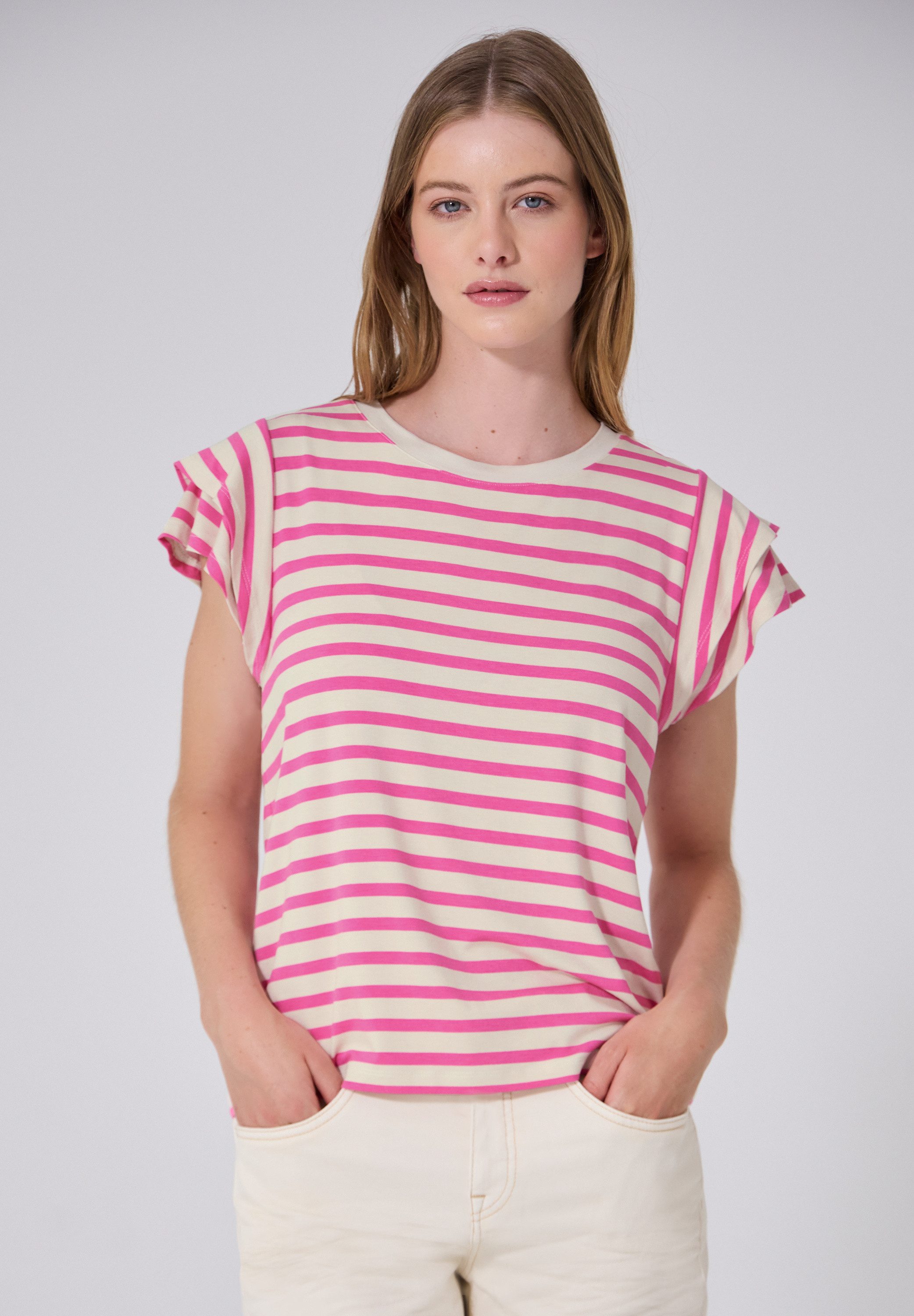 STREET ONE STUDIO Rundhalsshirt mit Volantärmeln