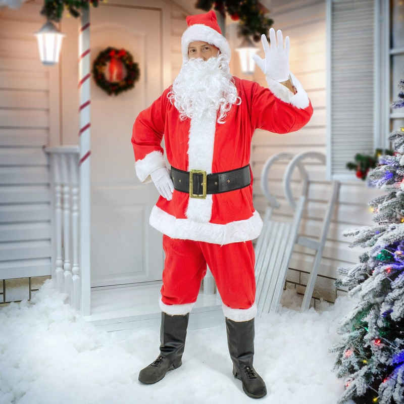 ECD Germany Weihnachtsmann Weihnachtsmann Kostüm 9-Teilig Rot/Weiß One Size aus Polyester