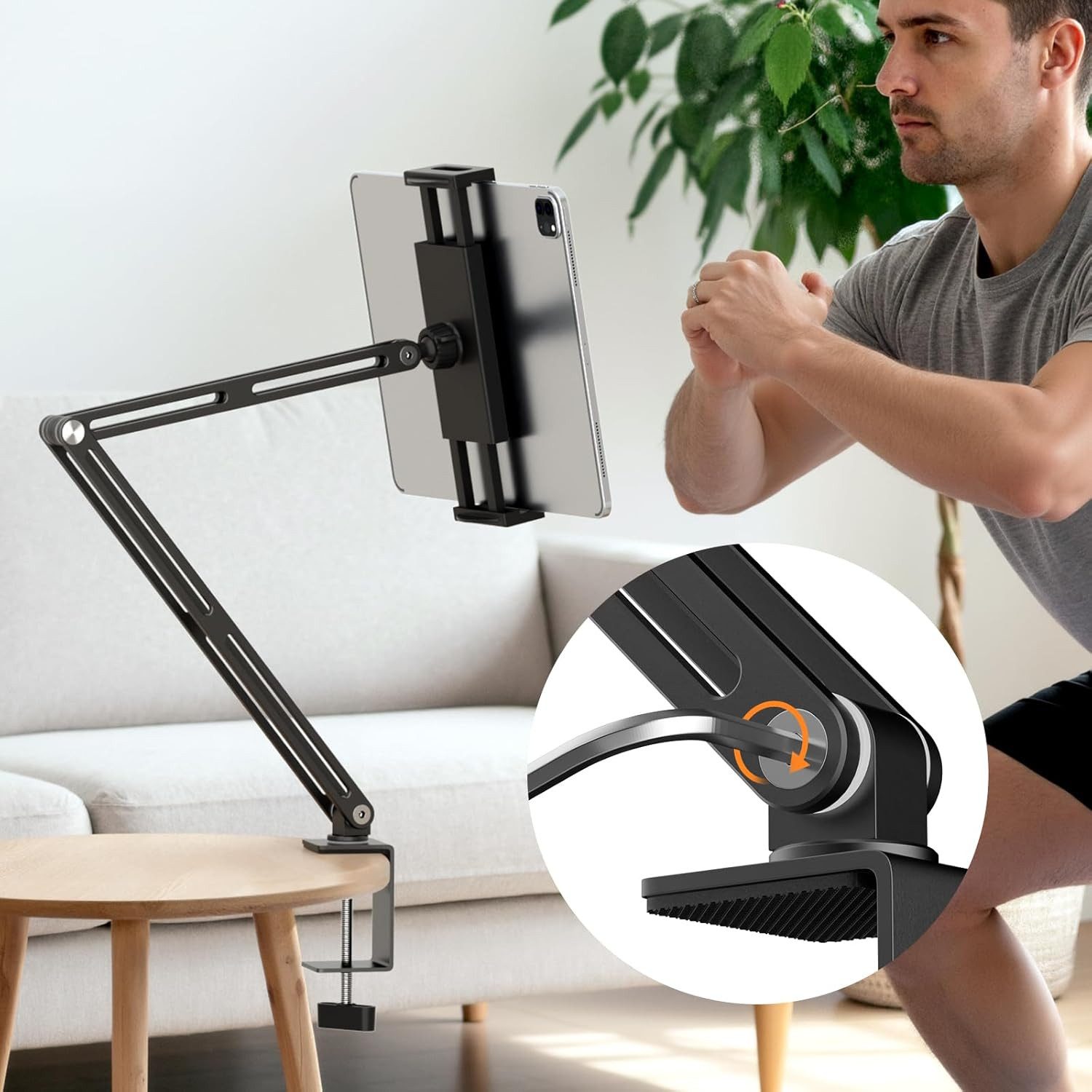 MC Star Halterung Aluminium Tablet Halterung - iPad Halterung für tisch & bett, (verstellbare Armklemme mit 360° drehbarer Basis, tablet ständer Kompatibel für  – Bild 5 von 5