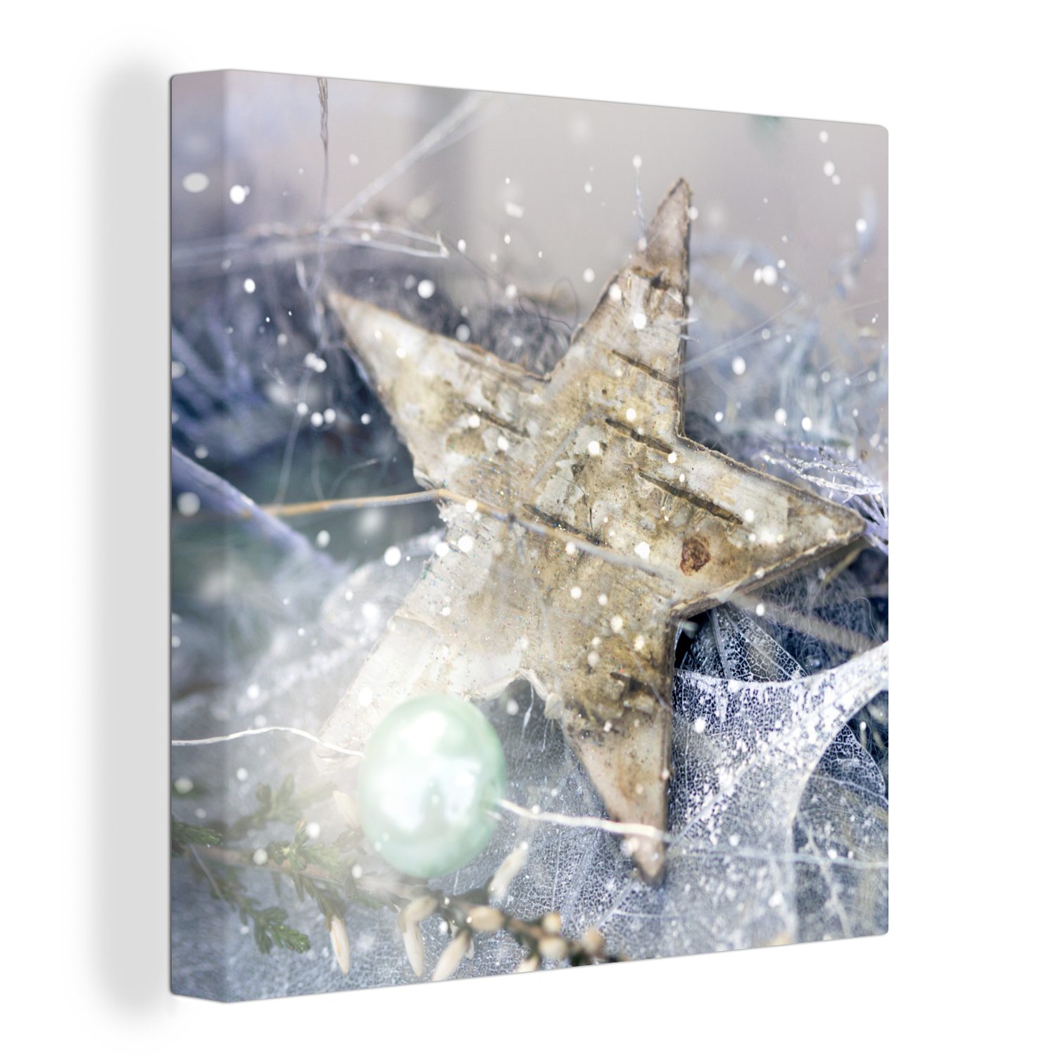 OneMillionCanvasses® Leinwandbild Ein Weihnachtsstern mit schwarzem Eis, Fotodruck (1 St), Wandbild, Deko Schlafzimmer Wohnzimmer Flur 20x20 cm
