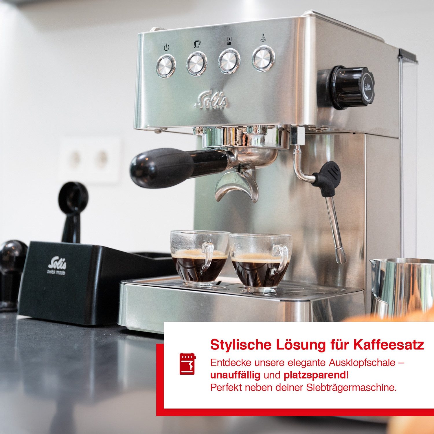 SOLIS OF SWITZERLAND Ausklopfbehälter für Kaffeesatz, Knock Box, Abklopfbehälter für Siebträger