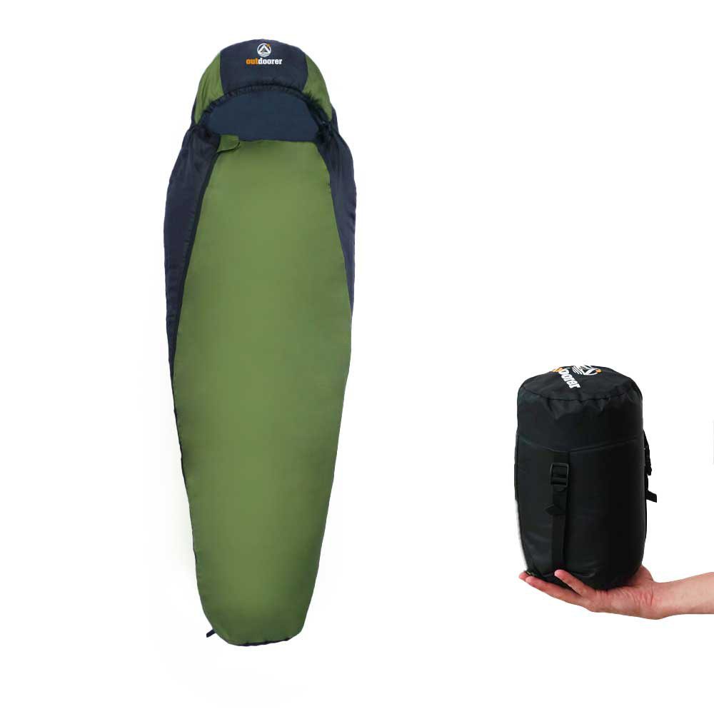 outdoorer Trekkingschlafsack Trek Night - ultraleichter, warmer Schlafsack für Trekking & Camping, Leichtschlafsack mit kleinem Packmaß in Grün & Schwarz