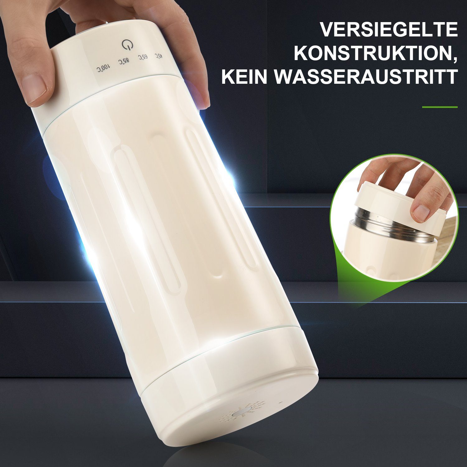 LETGOSPT 300,00 W, 3-in-1 Heizung 400ml Schnelle Elektrischer Edelstahl Trinkflasche, Reise-Wasserkocher 304 4-Temperatur, Doppelschicht Liner Wasserkocher Reise-Wasserkocher