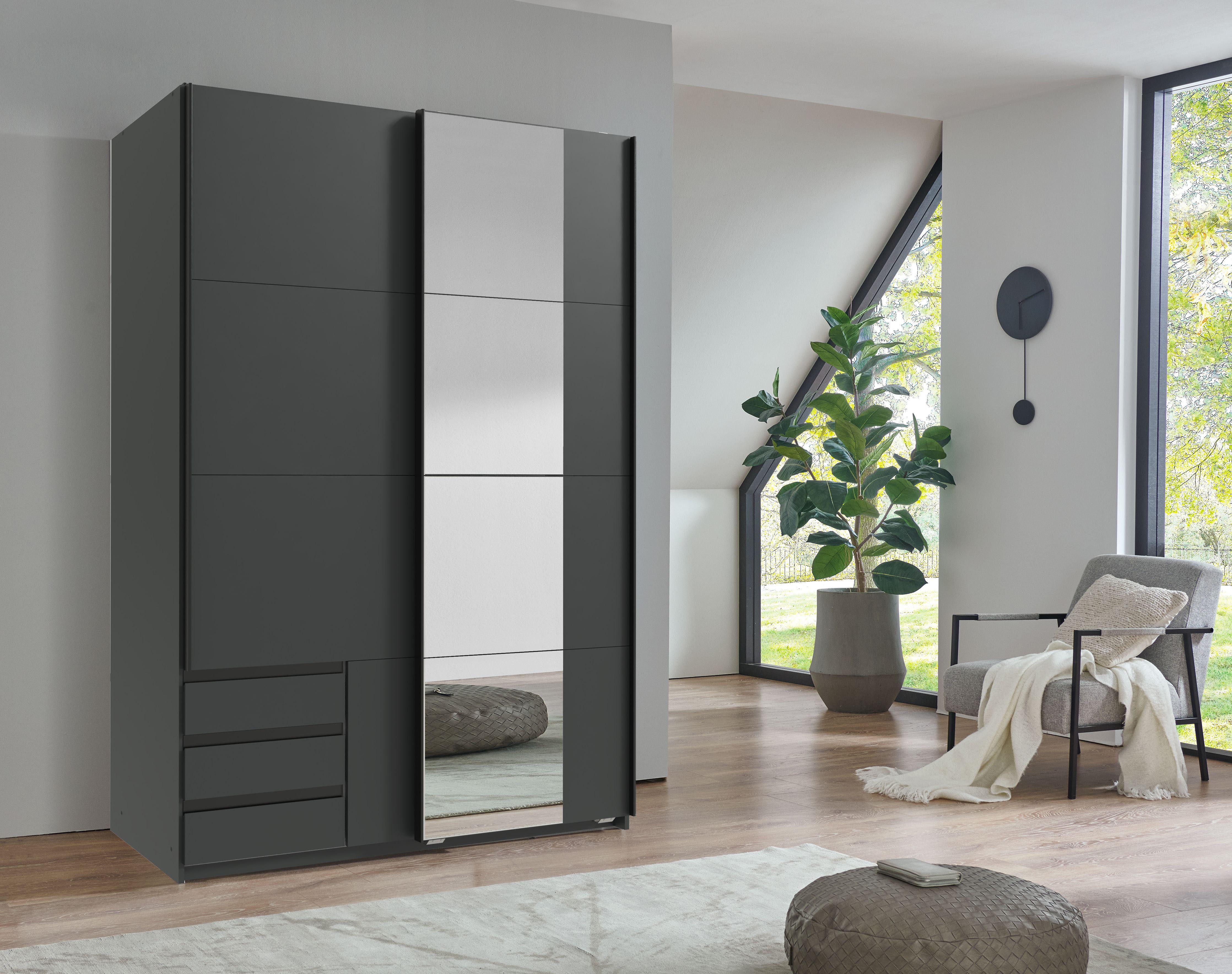 Wimex Schwebetürenschrank Emden moderner Kleiderschrank mit Spiegel und Schubladen Schlafzimmer Schrank Garderobenschrank mit Schwebetüren Topseller