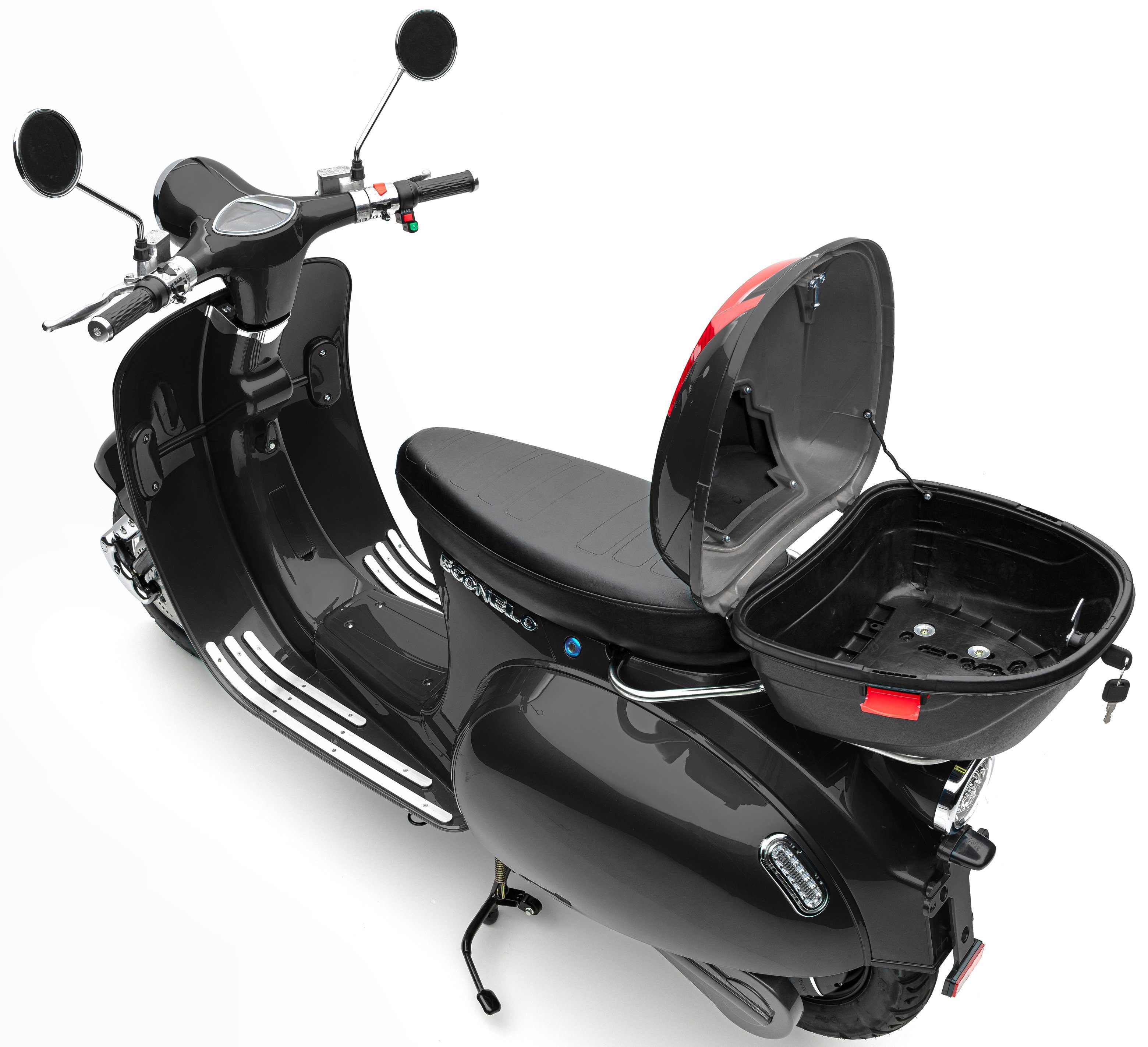ECONELO E-Motorroller CLASSIC, 2000 W, km/h, schwarz 45 Topcase;Alarmanlage