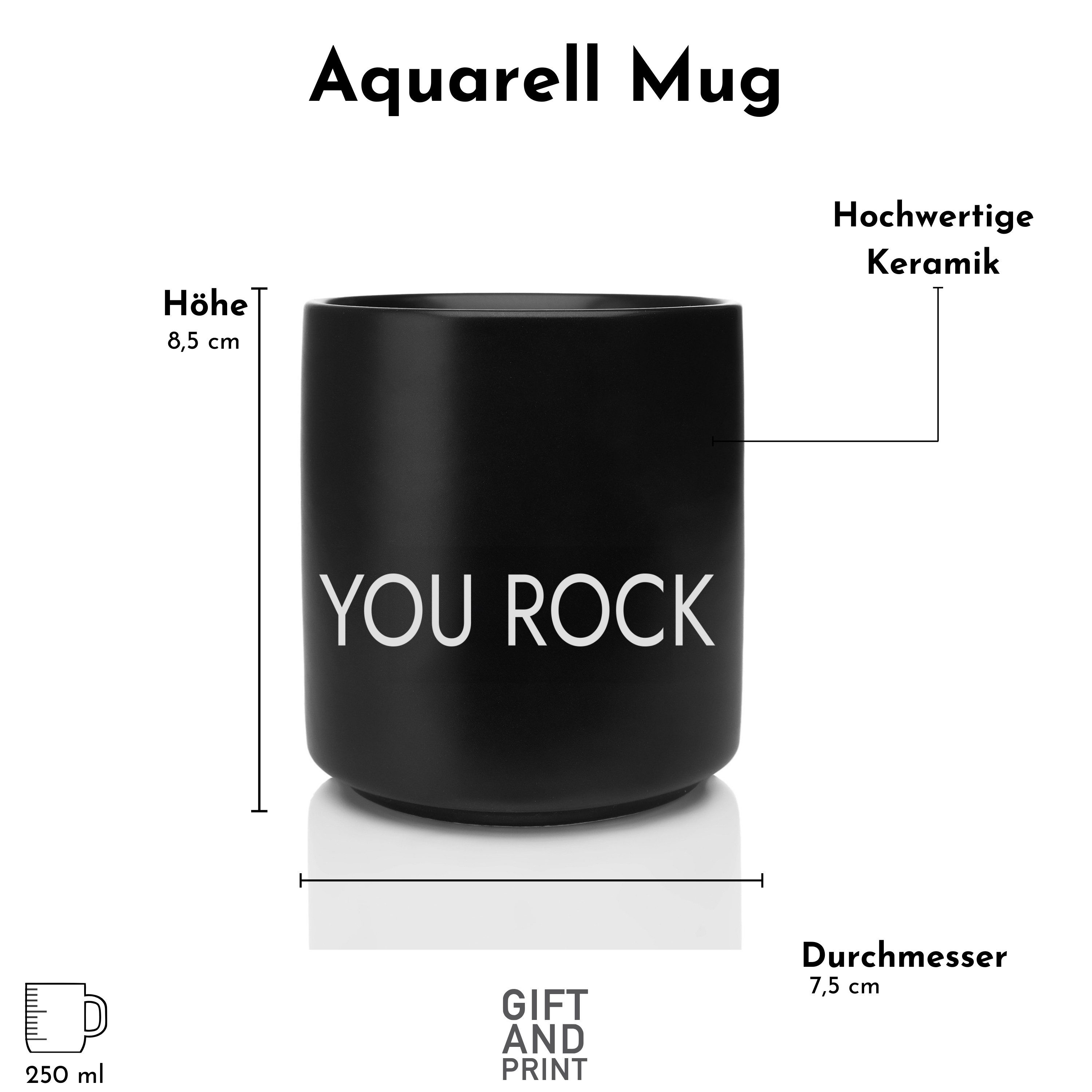 Giftandprint Tasse Schwarz You Rock Tasse Schlicht Valentinstaggeschenk für die Liebste, Mikrowellengeeignet, Spülmaschinengeeignet, Mit Geschenkbox