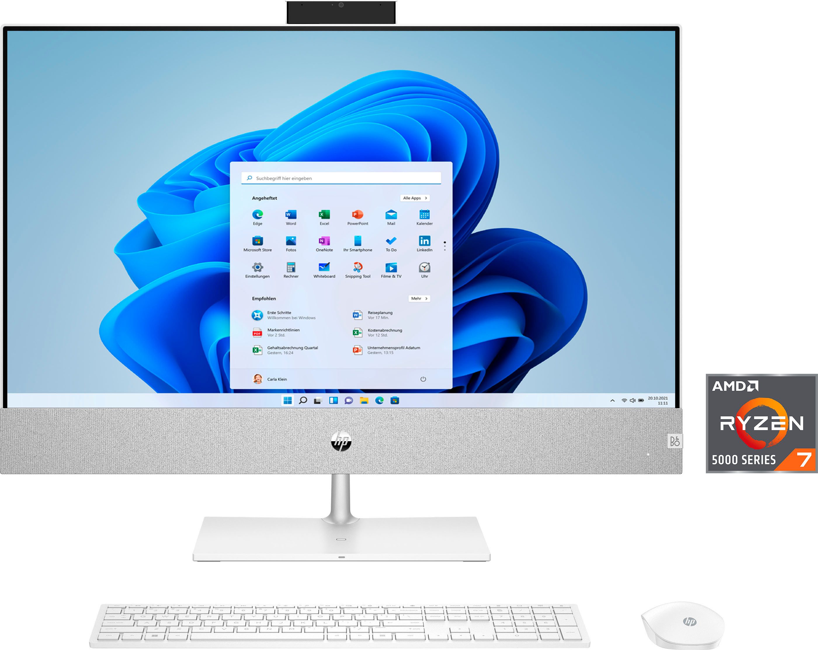 HP Pavilion 27-ca0001ng All-in-One PC (27 Zoll, AMD Ryzen 7 5700U, Radeon Graphics, 16 GB RAM, 1000 GB SSD, Luftkühlung)