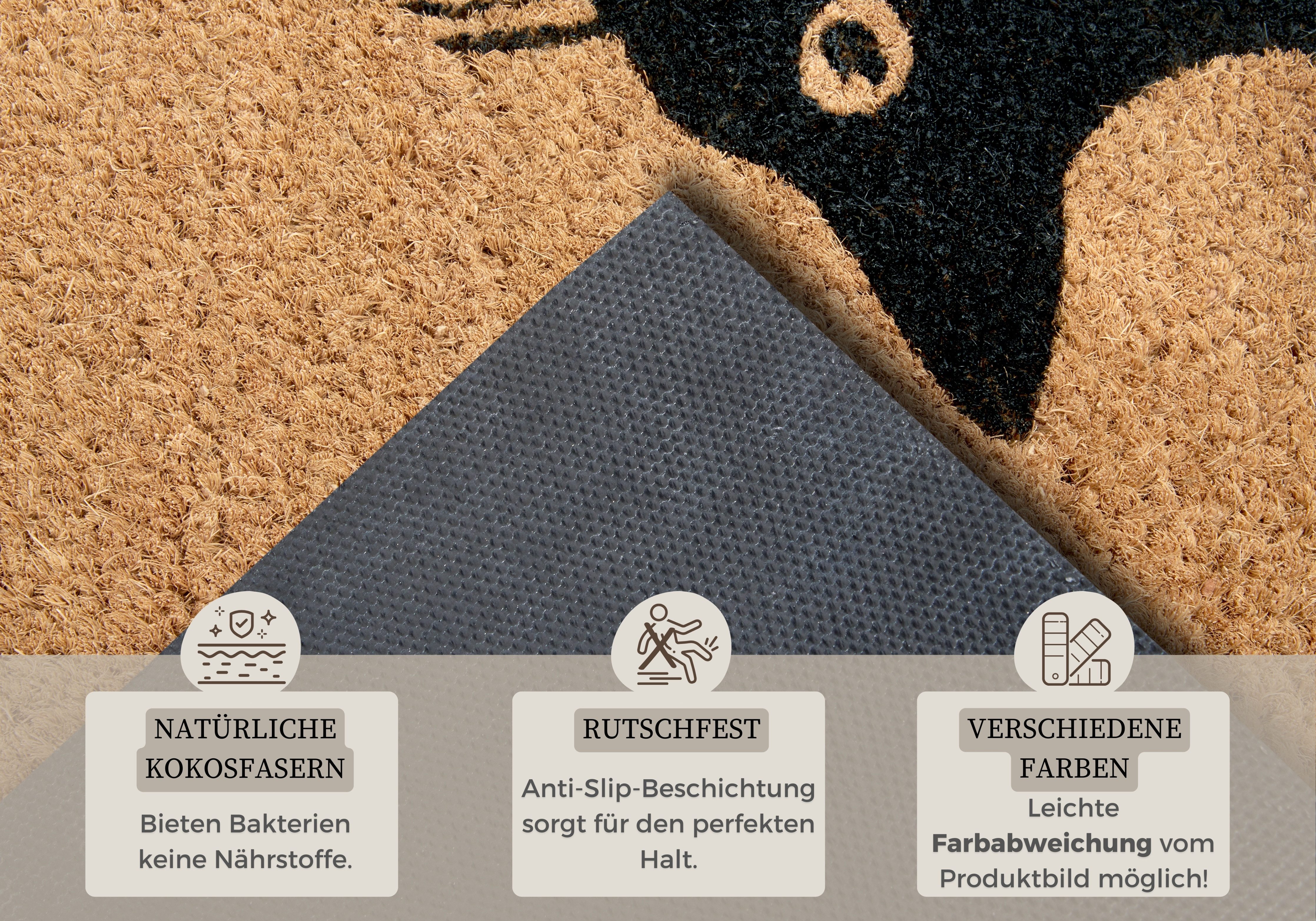 HANSE Home Fußmatte Mix Mats Kokos Cat Fan, Türmatte, rechteckig, Höhe: 15 mm, Kokos, Schmutzfangmatte, Outdoor, Rutschfest, Innen, Kokosmatte, Flur