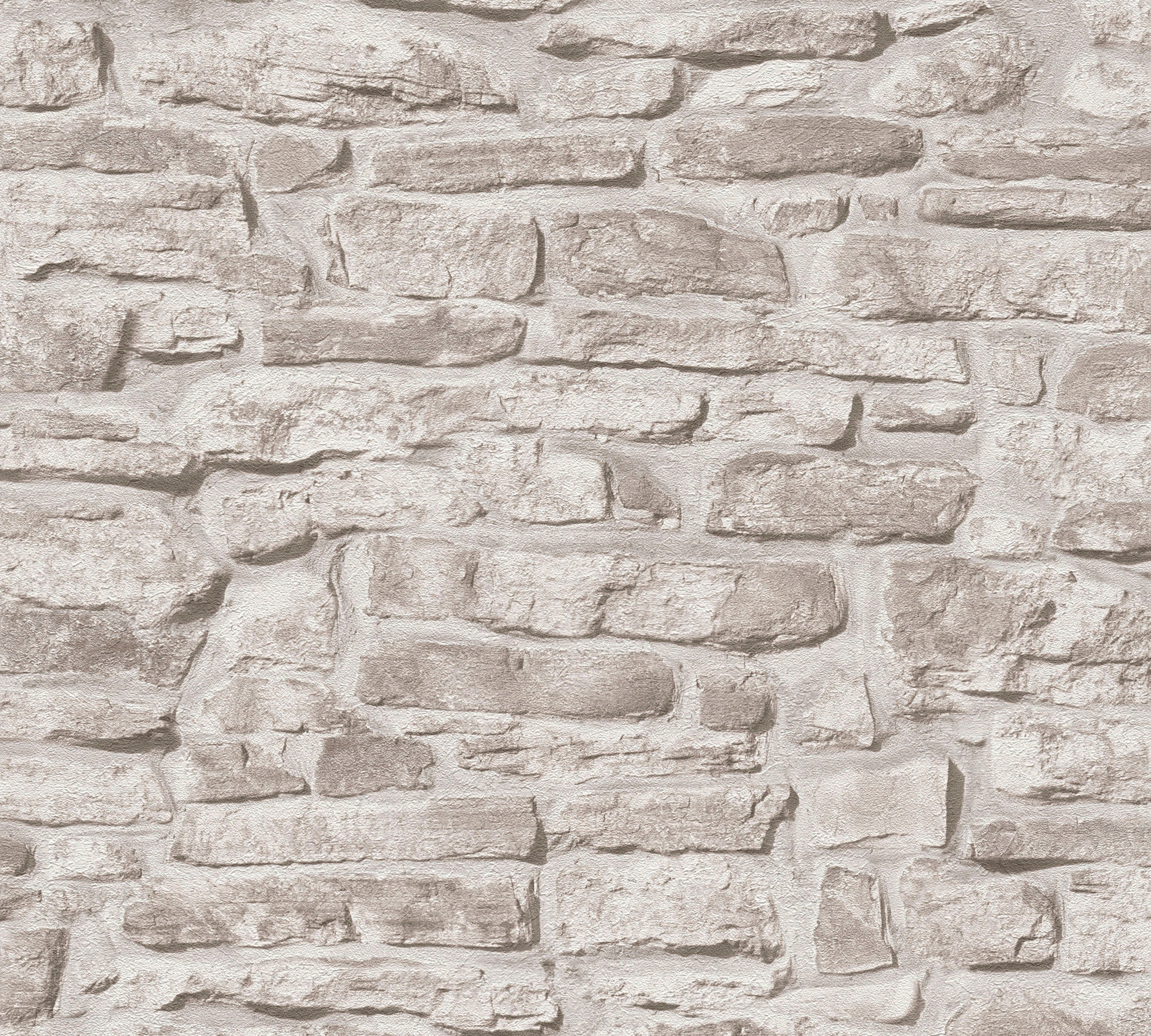 Bricks strukturiert, A.S. Stones leicht Création Stein, matt, Vliestapete St) grau/weiß & (1