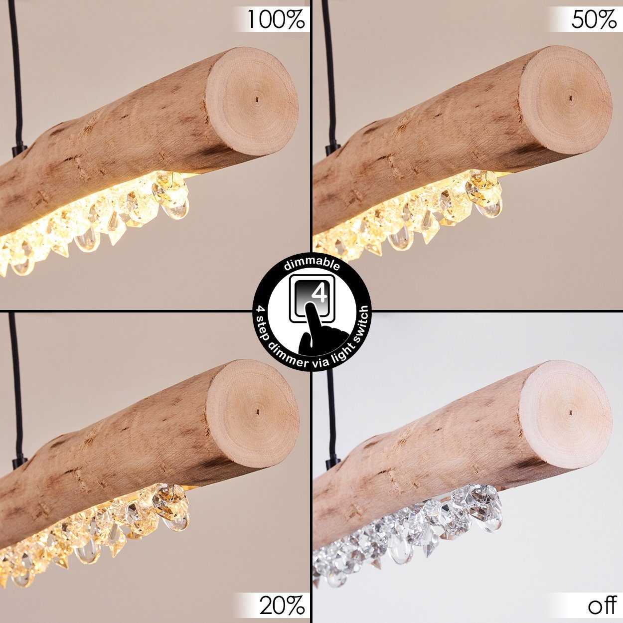 m. 4 Metall/Holz in Lumen, 3000 hofstein Stufen Hängelampe aus »Arzano« dimmbar 1500 dimmbare Kelvin, Pendelleuchte in Kristallen, Nickel-matt,