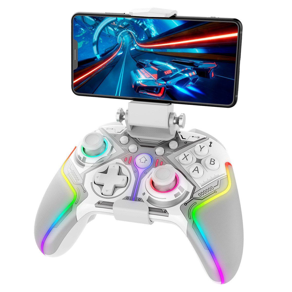 Tekoo Wireless Controller für Switch PC PS4, Hall-Effekt & Handyhalterung Gaming-Controller (Packung, Hall-Effekt, Inklusive Smartphone-Halterung, RGB-Beleuchtung)