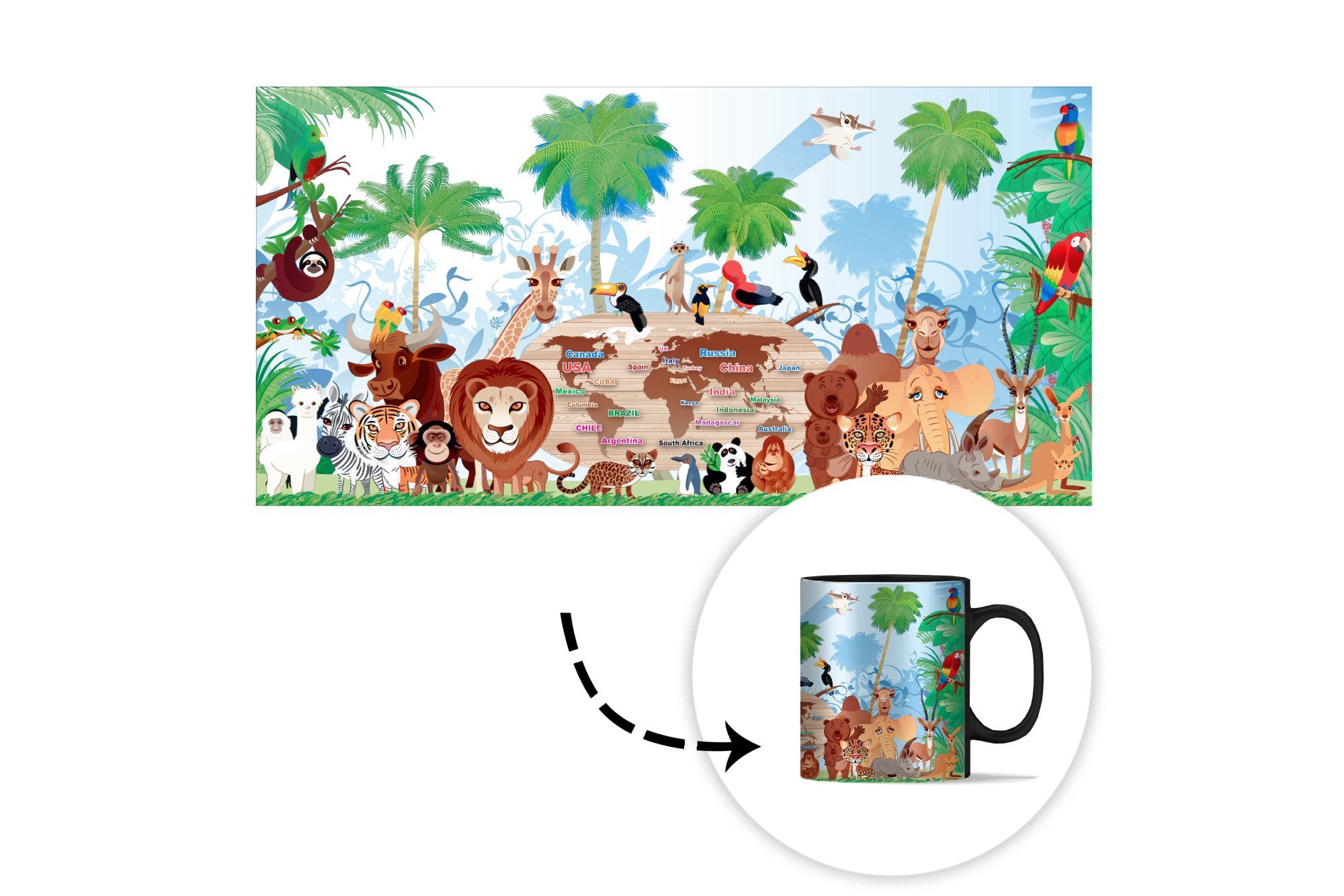 Kaffeetassen, Farbwechsel, Wald Jungen Zaubertasse, MuchoWow - - - Kind, - Tropisch Geschenk Tiere Teetasse, Tasse - Keramik, Mädchen