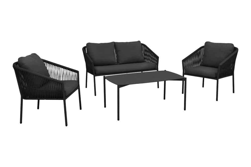 riess-ambiente Loungeset AIRE ROPE anthrazit - Stahl, Outdoor-Stoff, wetterfest, Garten, (Set, 4-tlg), Sitzgruppe mit Bank, Sessel & Tisch - ideal für Terrasse & Balkon