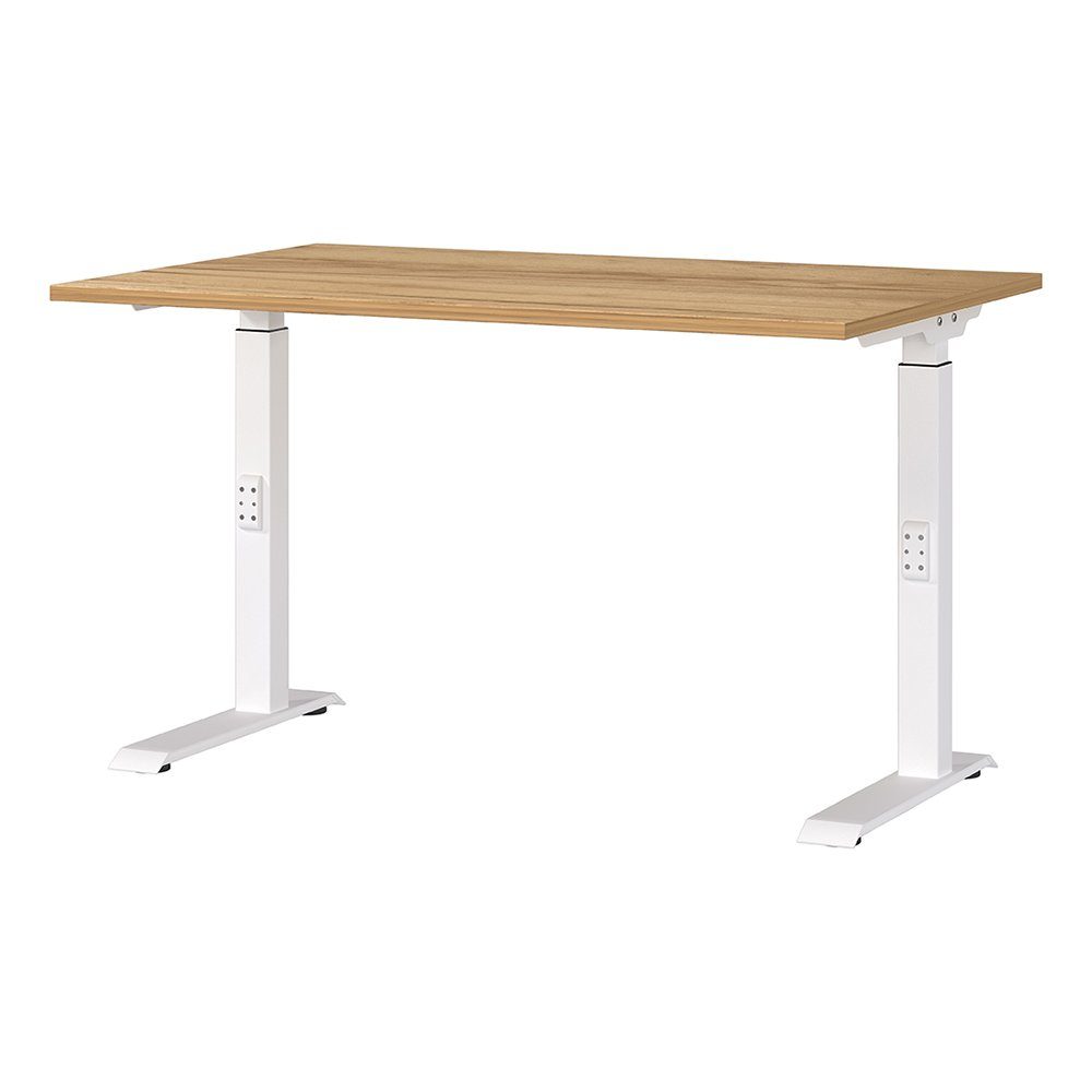 Lomadox Schreibtisch MEMPHIS-01, 120cm breit, Eiche, Gestell weiß