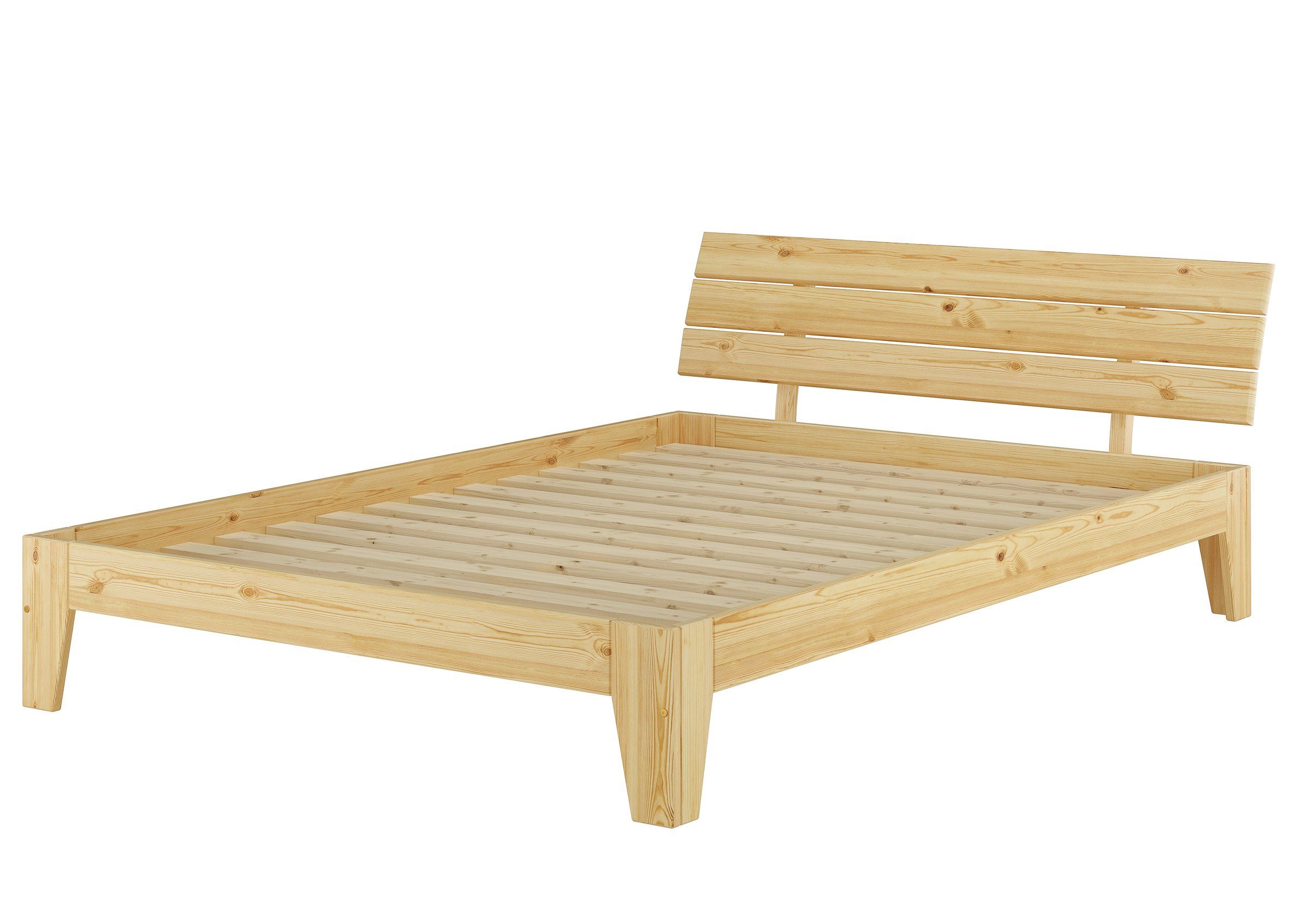 ERST-HOLZ Bett Doppelbett 140 x 200 Kiefer Natur mit Rollrost, Kieferfarblos lackiert