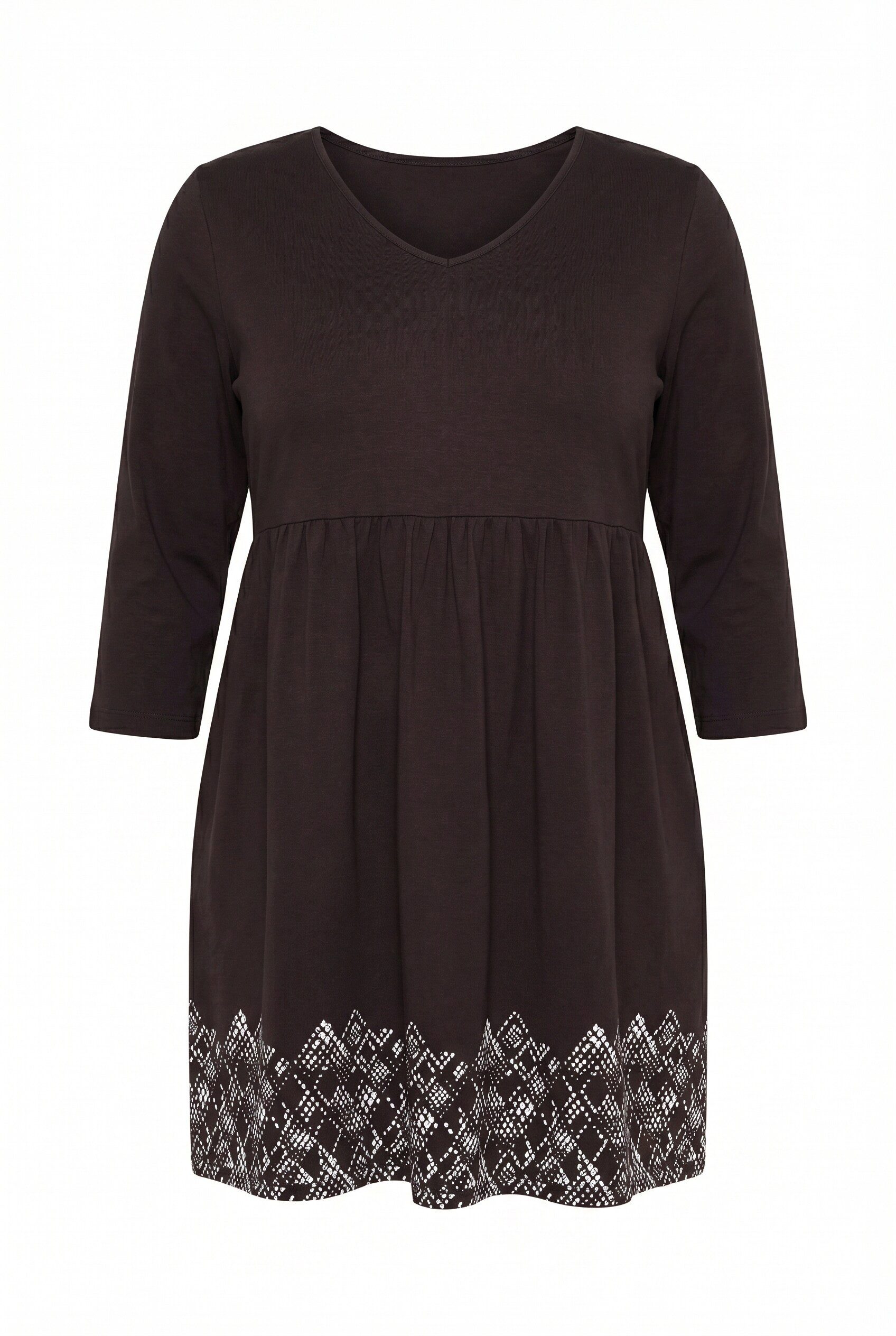 Ulla Popken Jerseykleid Longshirt Taschen V-Ausschnitt 3/4-Arm