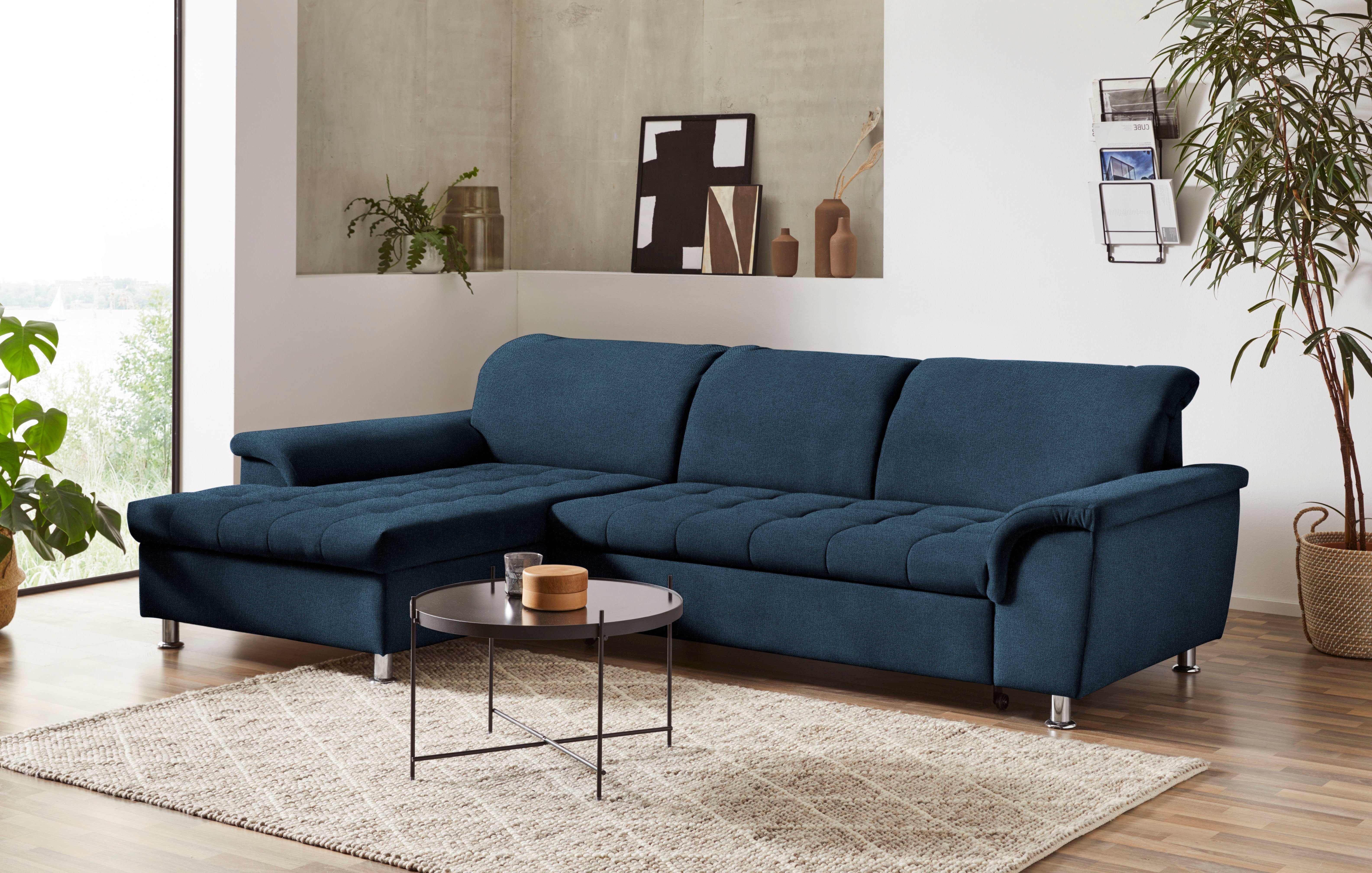 DOMO collection Ecksofa Franzi, zeitlos und elegant, moderne Sitzheftung, L-Form, wahlweise mit Kopfteilverstellung (dann Tiefe: 170 cm)