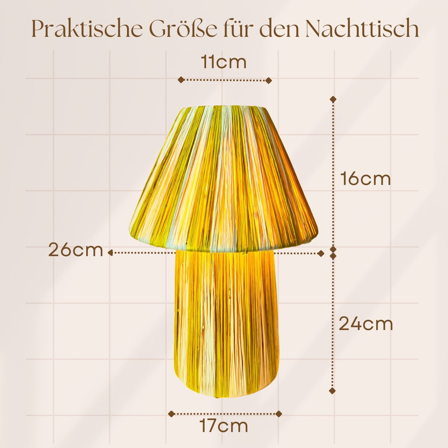 Marrakesch Orient & Mediterran Interior Nachttischlampe Boho Tischlampe Morjan modern aus Raffia-Bast in Beige-Gelb 40 x 26 cm, E27, Handarbeit