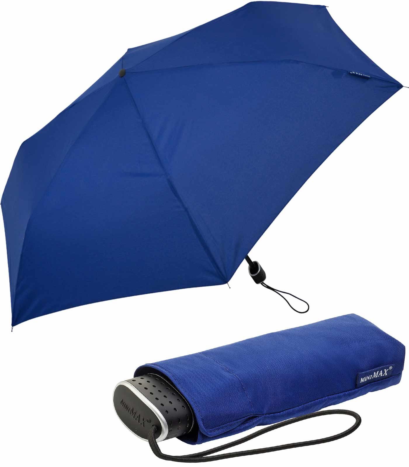 Impliva Taschenregenschirm miniMAX® Flat leichter flacher Schirm, perfekt für das Reisegepäck royal-blau