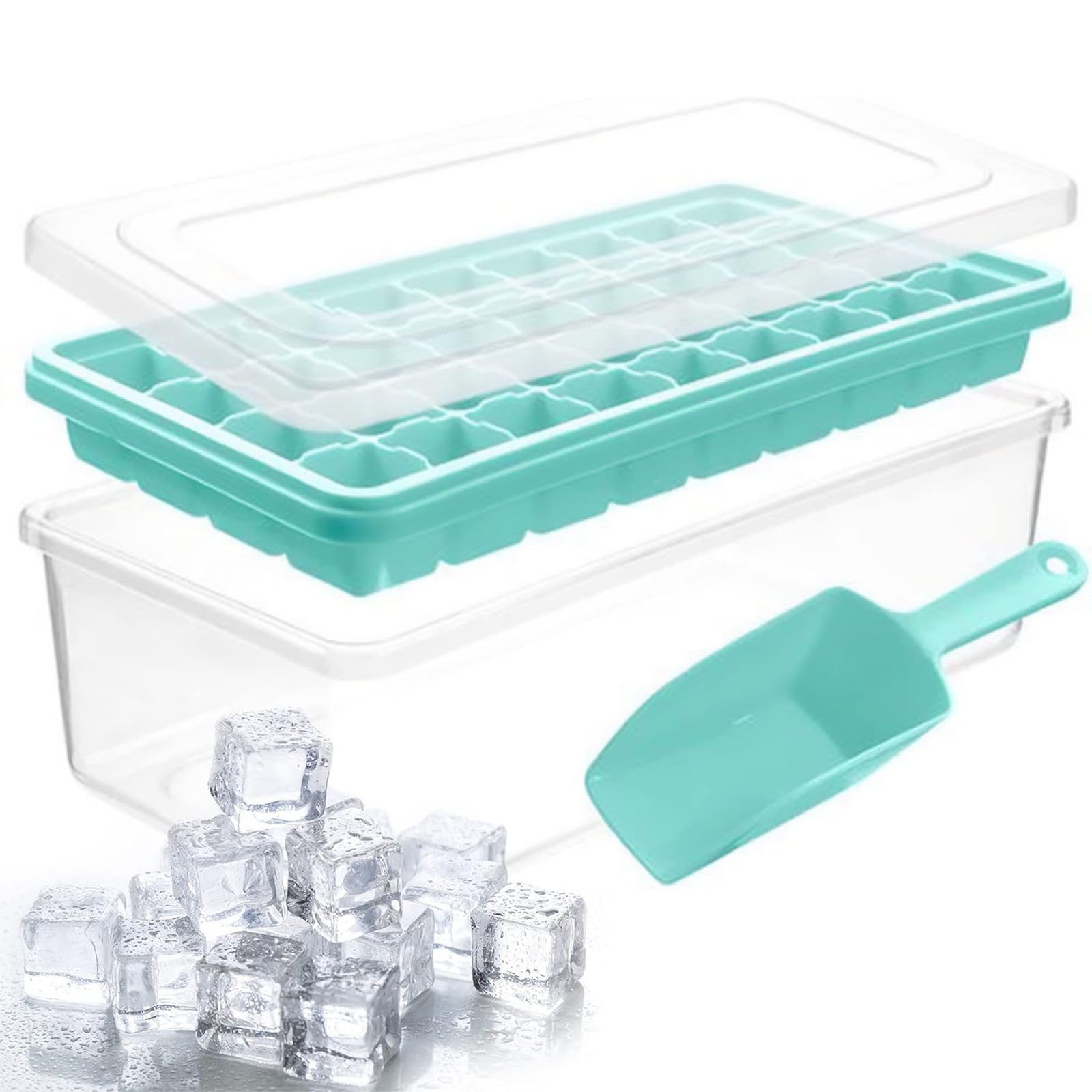 HAC24 Eiswürfelform Silikon Eiswürfelform Eiswürfelbehälter Eiswürfelbereiter, mit Deckel Behälter Schaufel für 36 Eiswürfel