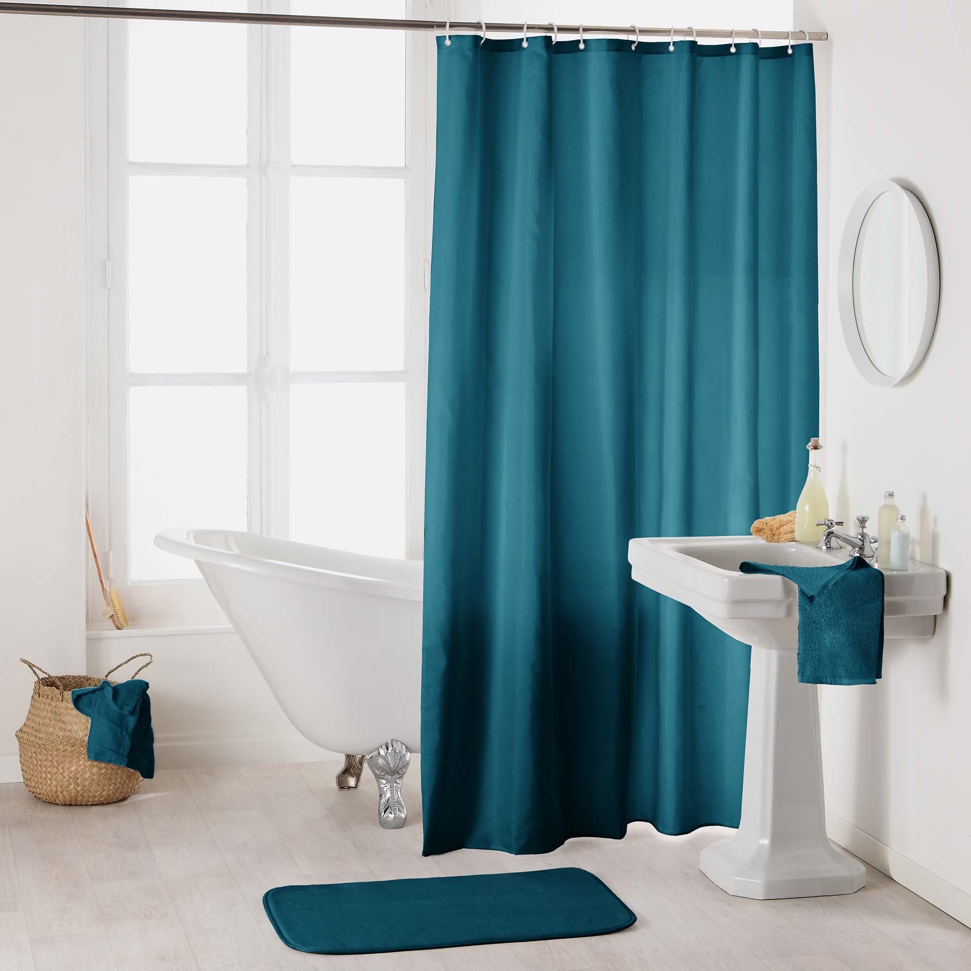 meberg Duschvorhang grün blau wasserabweisend + Ringe Breite 180 cm (Duschvorhang+Ringe), Duschvorhang Textil 180x200 Petrol grün-blau wasserabweisend + Ringe