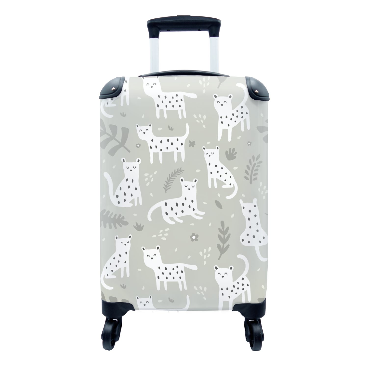 MuchoWow Handgepäckkoffer Muster - Leopard - Blätter, 4 Rollen, Reisetasche mit rollen, Handgepäck für Ferien, Trolley, Reisekoffer