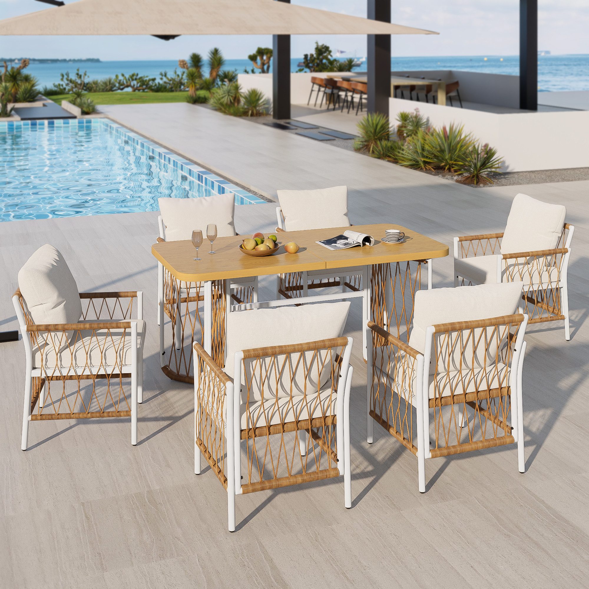 Gartenlounge-Set Gartengarnitur mit 6 Stühle und Tisch Gartenmöbel-Set Terrassenmöbel