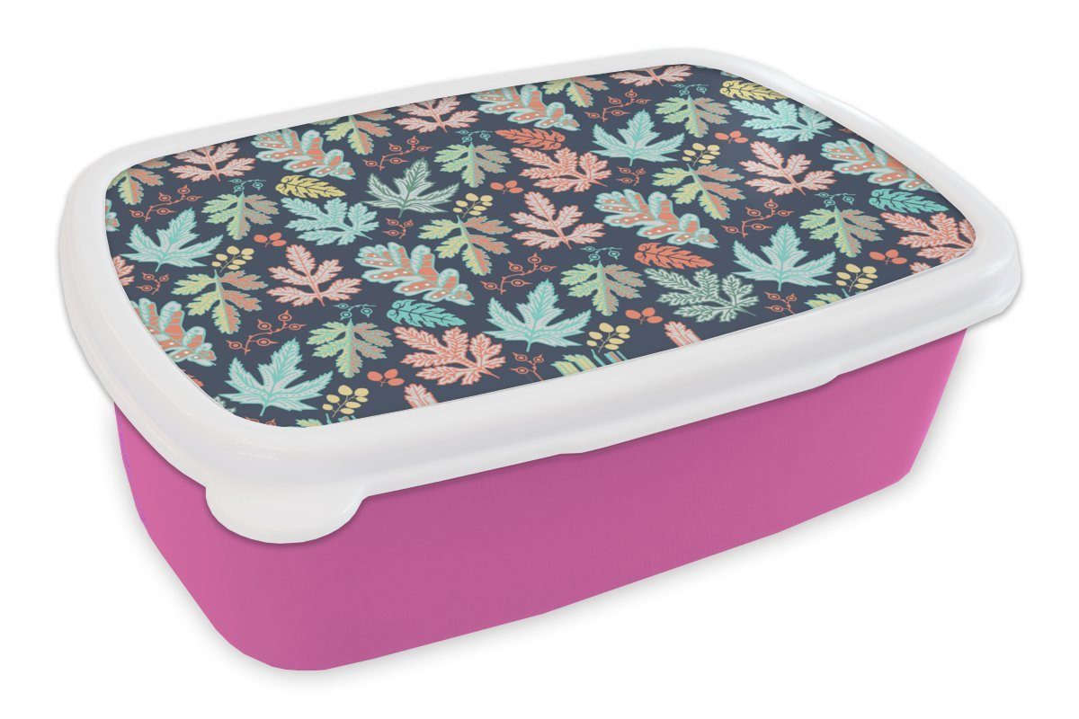 MuchoWow Lunchbox (2-tlg), Muster rosa Barock, Snackbox, für - Kinder, Brotdose Brotbox - Erwachsene, Kunststoff Mädchen, Kunststoff, Blätter