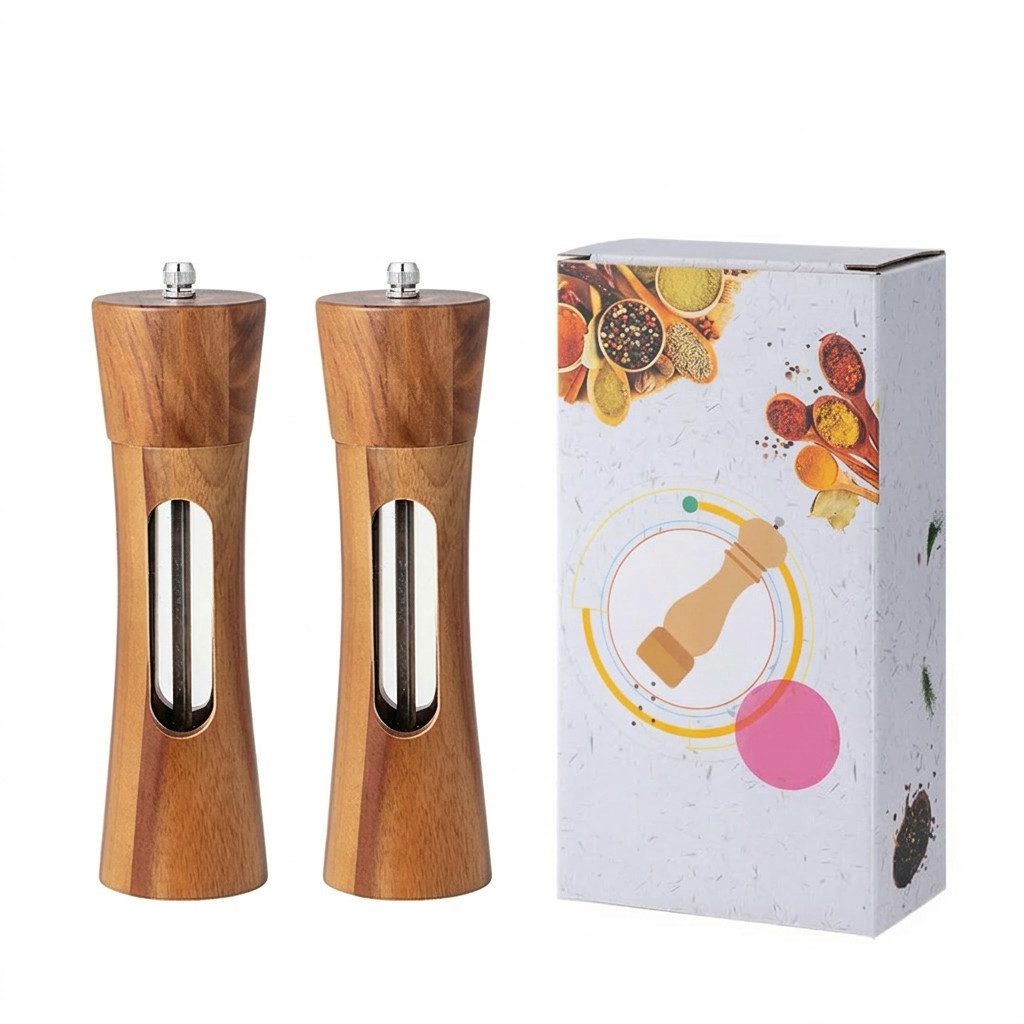 JASLIFE Salz-/Pfeffermühle Holz Pfeffermühle 18,7 cm Keramikmahlwerk Einstellbar Gewürzmühle manuell, (2 Stück), Keramikmahlwerk, einstellbarer Mahlgrad, Holzgehäuse