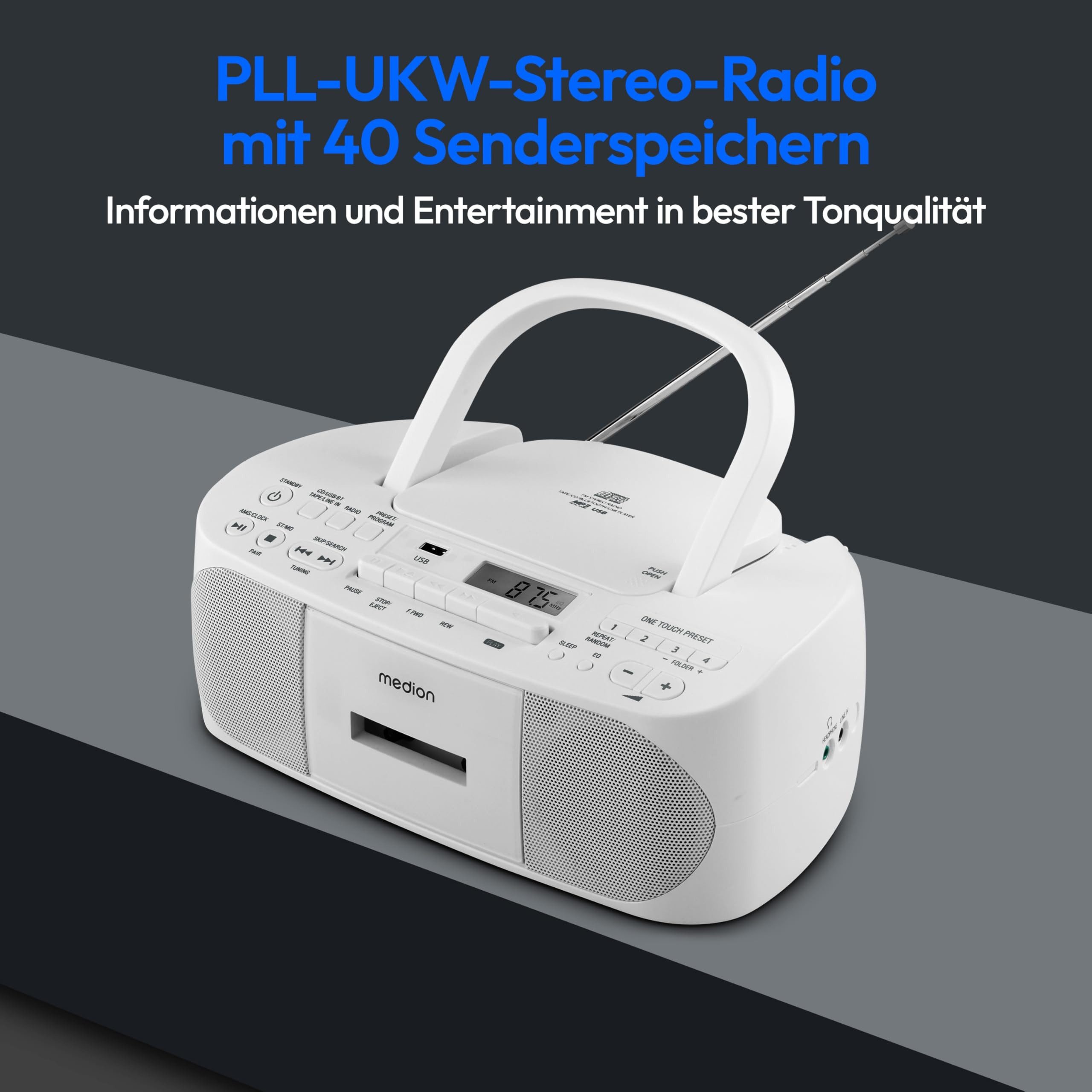 Medion® LIFE® E65010 Radio (Tragbare Boombox mit CD, Kassette und USB)