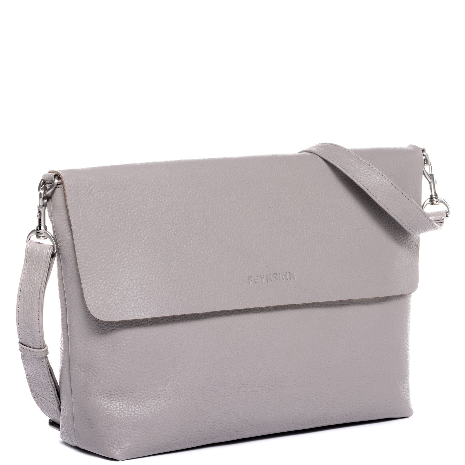 FEYNSINN Umhängetasche echt Leder Schulter groß Ledertasche hell-grey LIVA, Schultertasche Echtleder für Damen, Handtasche mit Schultergurt grau