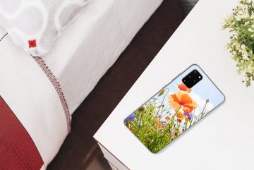 MuchoWow Handyhülle Blumen - Mohn - Frühling - Natur - Rot - Blau, Phone Case, Handyhülle Samsung Galaxy S20 Plus, Silikon, Schutzhülle