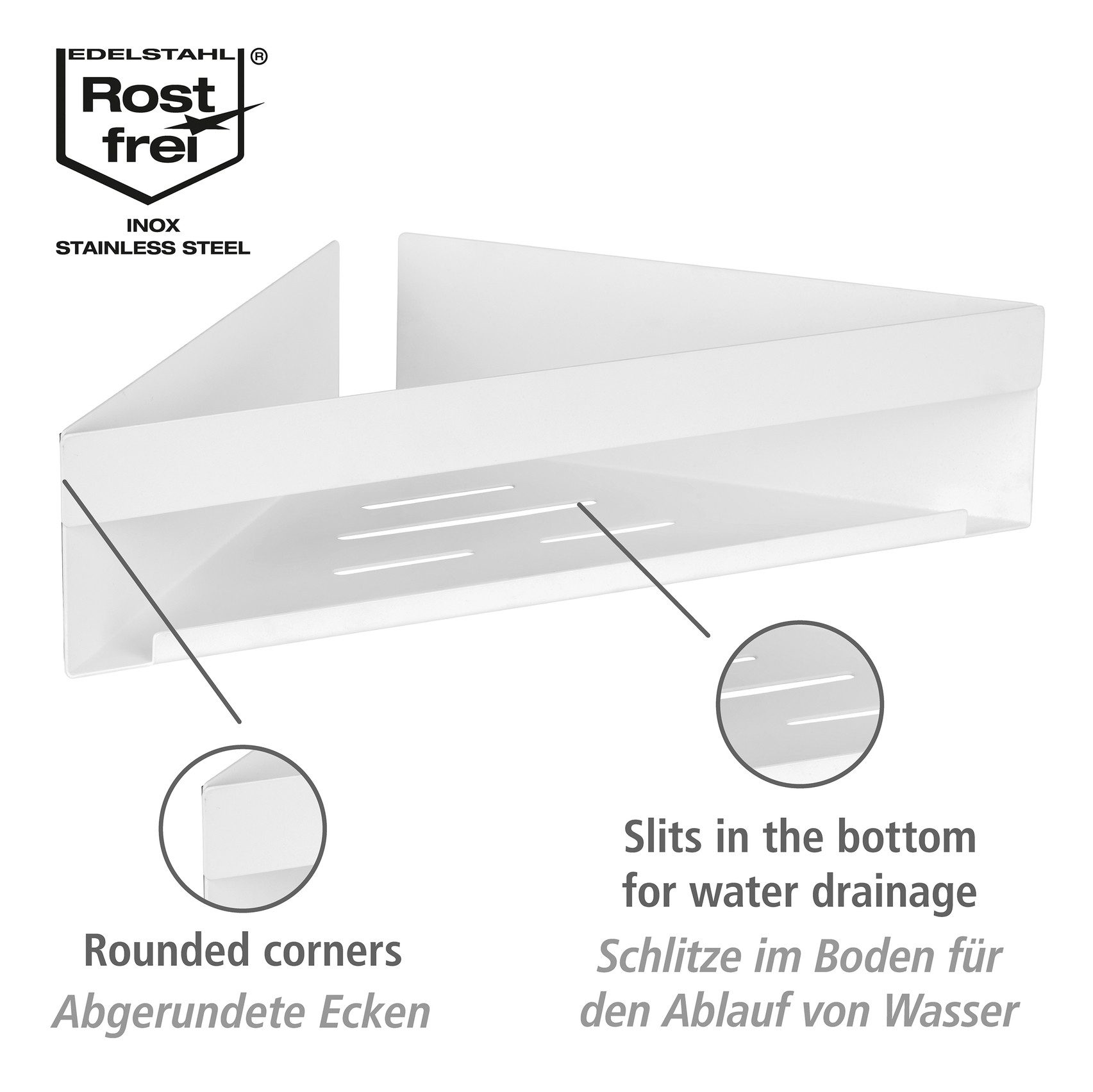 WENKO Badregal Turbo-Loc® Genova, Wandregal aus hochwertigem Edelstahl, Befestigen ohne Bohren